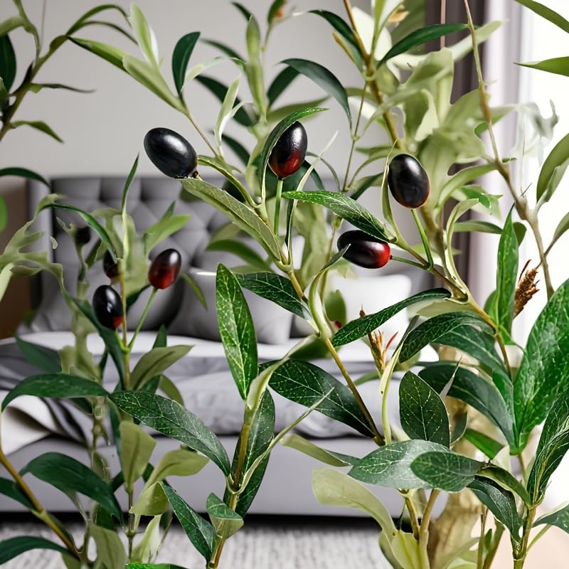 BESTONE Artificial Olive Tree Lifelike Artificial Plant with Natural Wood Trunk & Faux Fruits, Elegant White Pot, Modern Floor Decor for Indoor/Outdoor Home Office Living Room (152Cm/5Ft) image number 5