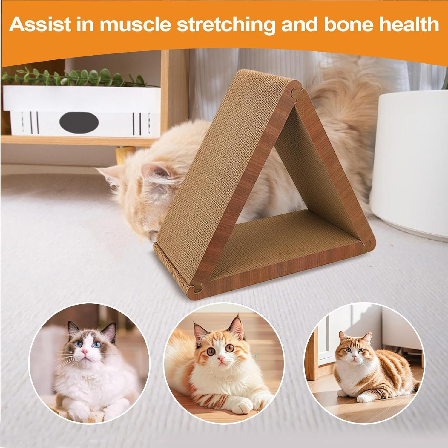 Cat Scratcher,Triangular Indoor Cat Scratcher Pad | Small Medium Large Breeds Pet Toy Furniture Protection for Lawn Living Room Bedroom Use image number 1