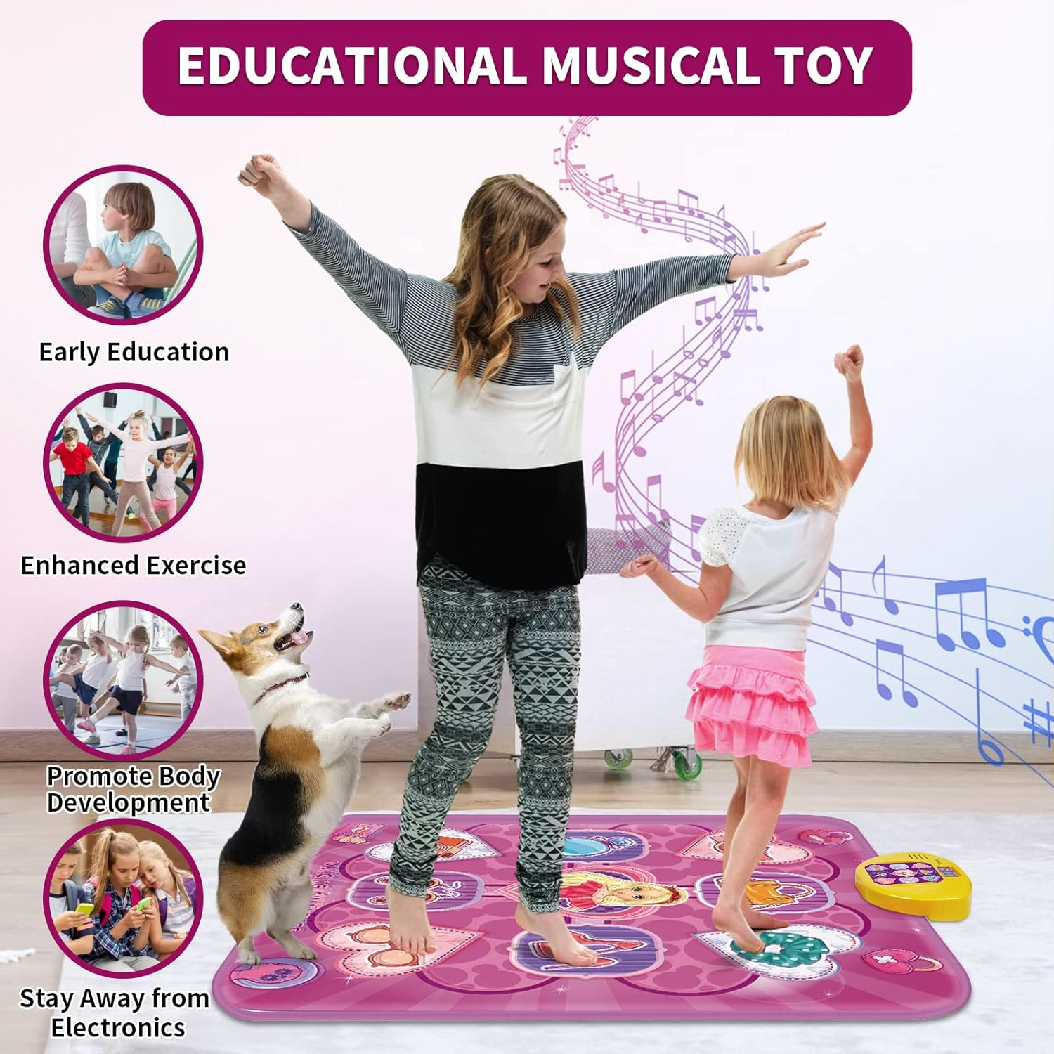 Dance Mat,Toys for 3 4 5 6 7+ Year Old Girls,Dance Mat for Kids,Electronic Music Dance Pad Toy with LED Lights,5 Game Modes Princess Dancing Mat,Birthday Xmas Gifts for Age 3-8 Year Old Girls image number 3