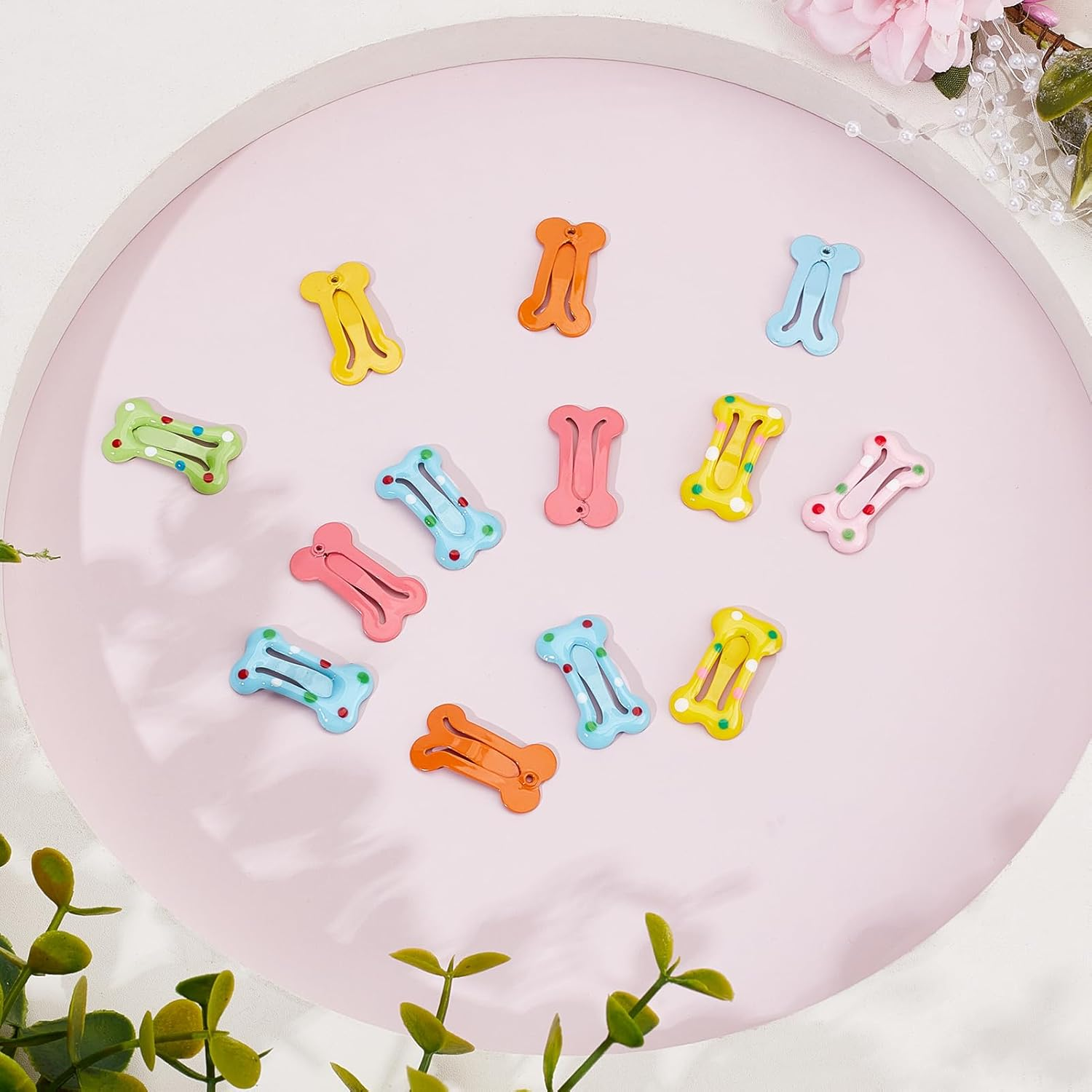 NICENEEDED 50 PCS Bone Shaped Hair Clips, 1" Small Barrettes Dog Hair Clip, Cat Puppy Mini Snap Hair Clip, Pet Grooming Bows Hair Decoration Accessories image number 6