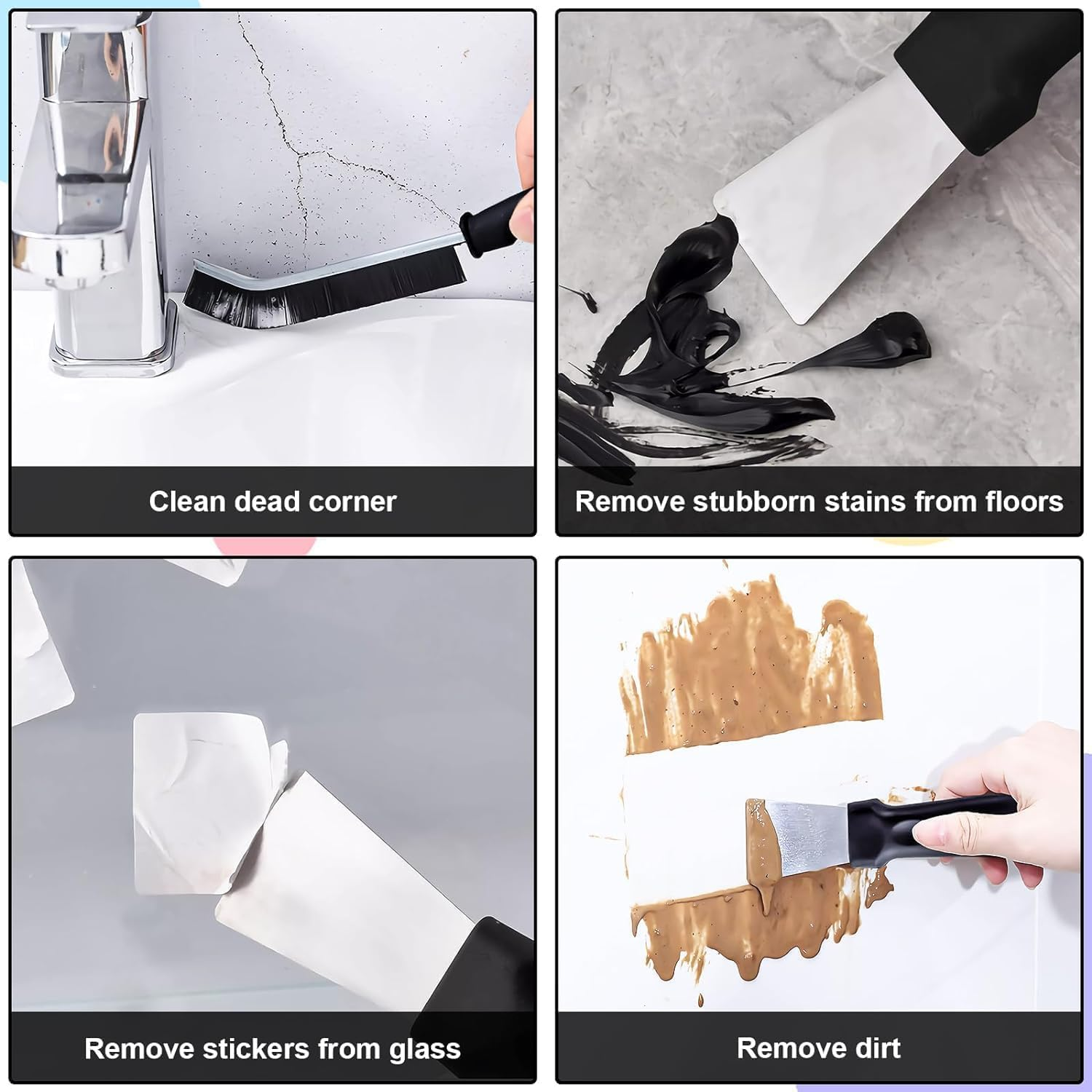 Gap Cleaning Brush, Dead Corners Multifunctional Brushes for Bathroom Kitchen Tiles, Window Slots, Crevice Gaps (Black 3PCS)