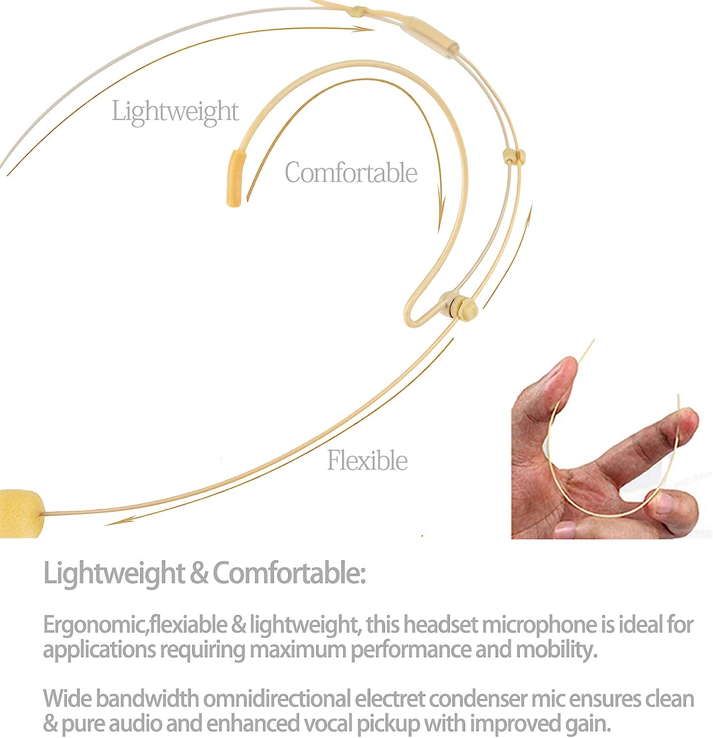 Headset/Headworn Microphone &ndash; 3.5Mm Screw Lock Microphone for Sennheiser Wireless System & Bodypack Transmitter-Beige Dual Earhook Omnidirectional Headset Head Mic image number 3