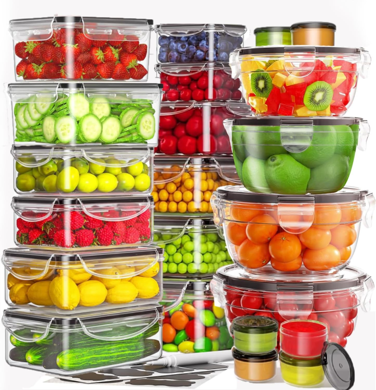 44 Pcs Food Storage Containers with Lids Airtight (22 Containers&22 Lids), Plastic Food Containers for Pantry&Kitchen Storage, Bpa-Free, Leak Proof,Microwave and Dishwasher Safe, Includes Labels&Pen image number 3