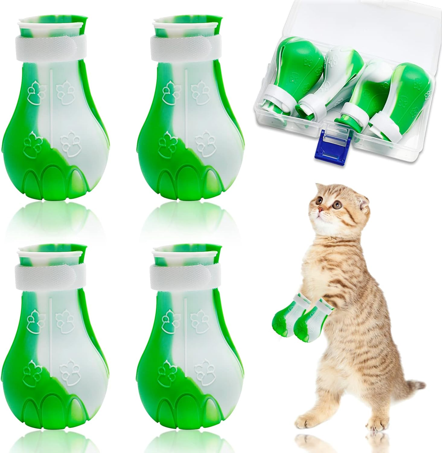 4Pcs Cat Boots for Cats Only Paw Covers Protectors New-Update Claws Shoes Paws Wound Boot Silicon anti Scratch Cat Mittens for Bathing, Nail Clipping, Ears Cleaning, Treatment image number 4
