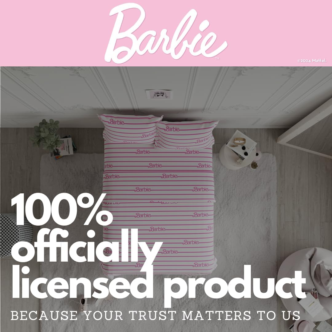 Franco Collectibles Barbie Logo Bedding Super Soft Cozy Microfiber 4 Piece Full Sheet Set, (Officially Licensed Product)