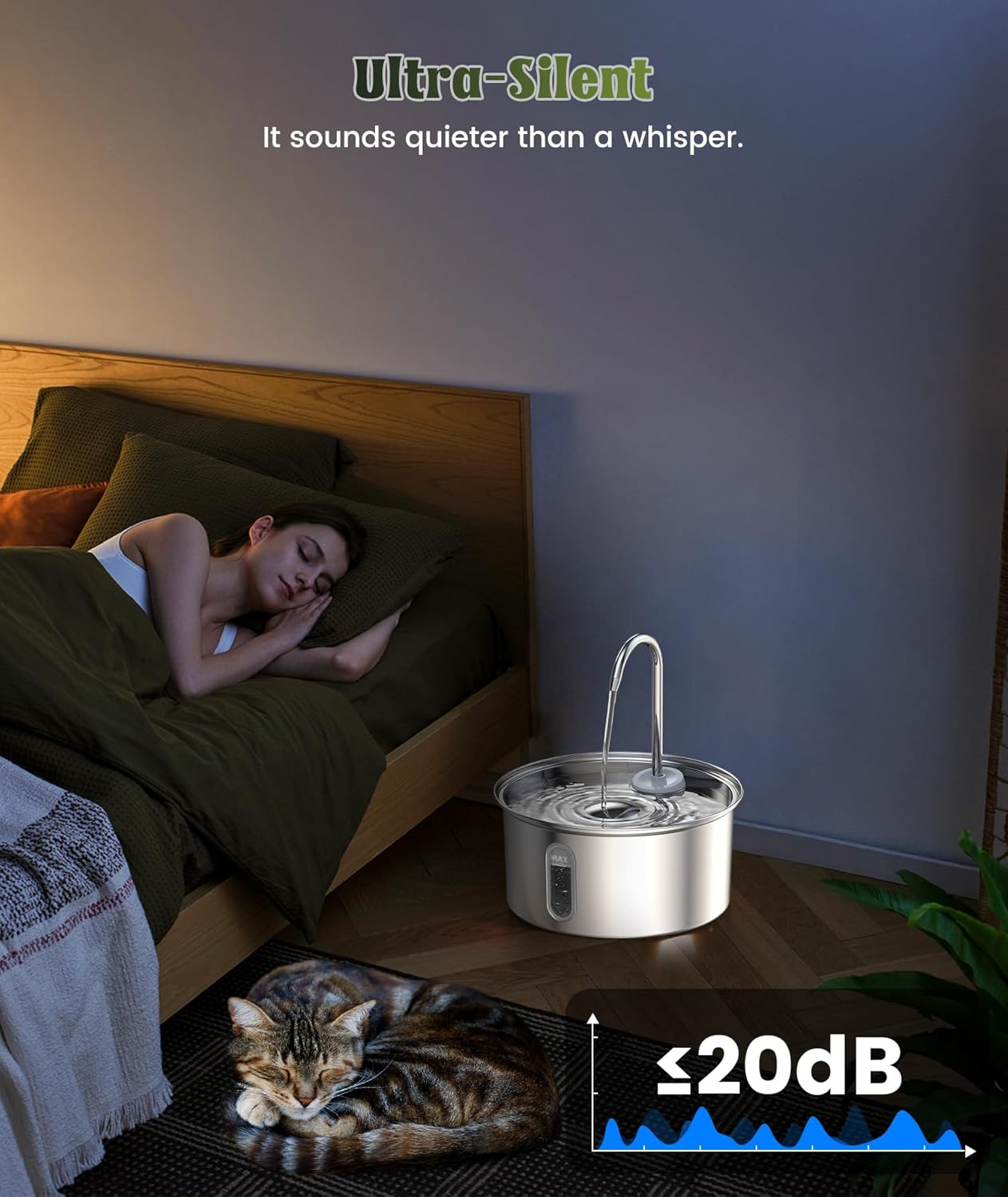 Pet Water Fountain Stainless Steel, 108Oz/3.2L Cat Fountain with Faucet Design, 6-Stage Filtration, Bpa-Free Ultra-Quiet Cat Water Fountain for Cats and Small Dogs