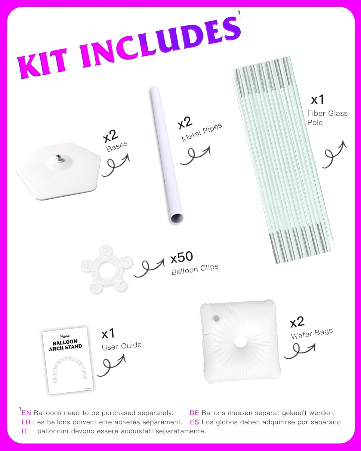 YALLOVE 21Ft Balloon Arch Stand Kit, Free Combination in Width and Height (E.G. 10Ft X 7.5Ft), Convenient to Assemble and Disassemble image number 1