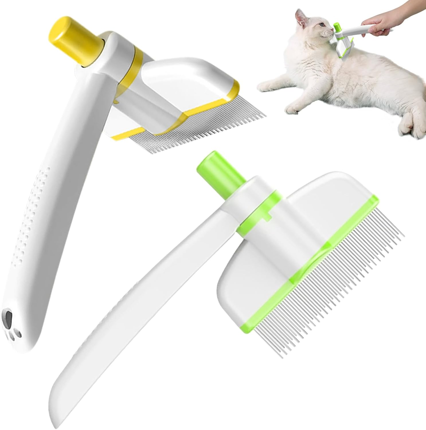 Simsky Pack of 2 Self-Cleaning Pet Brush, Fur Flash Brush for Cats and Dogs - Removes Loose Hair & Knots, with Rotating Brush Head, Ideal for Long and Short Hair image number 1