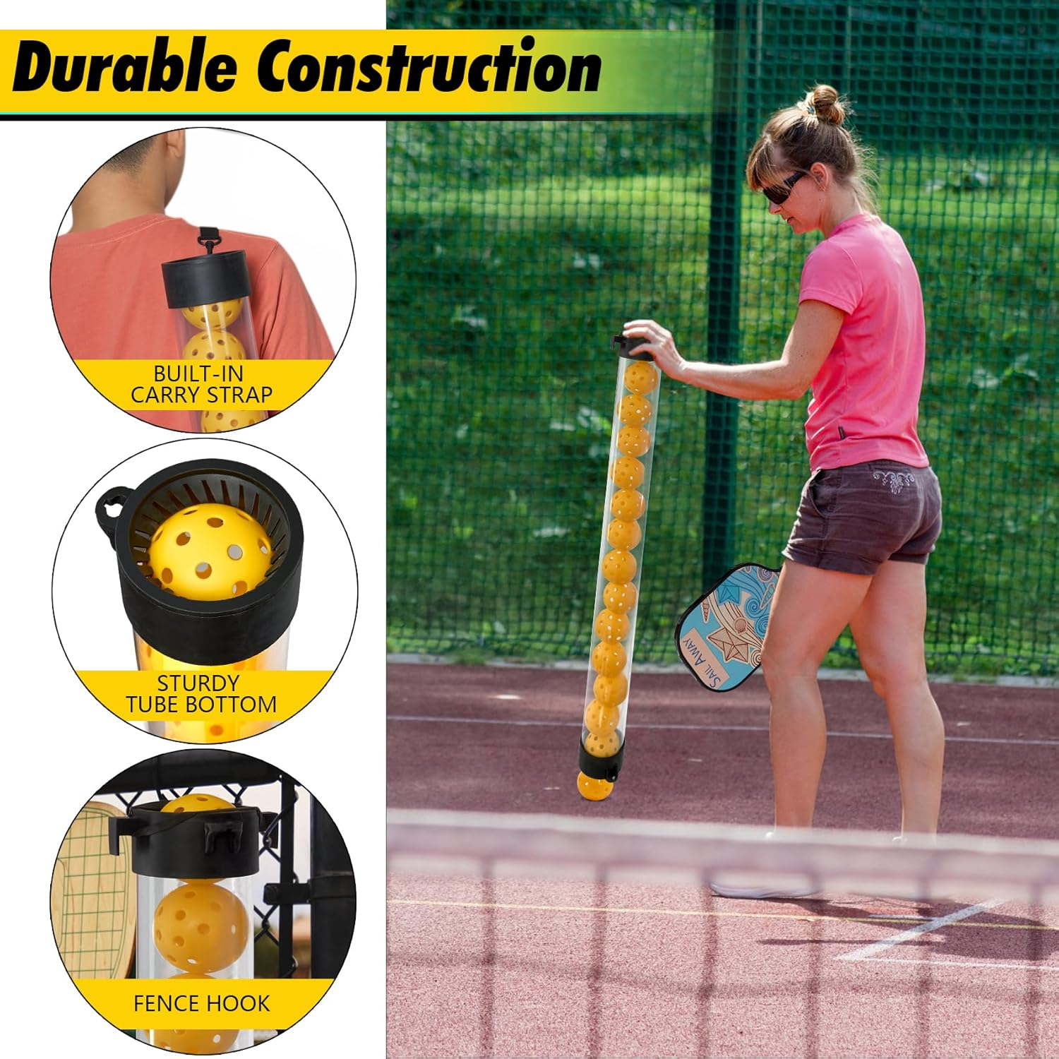 Pickleball Picker Upper Holds 14 Balls, Pickleball Ball Picker Hopper Tube, Pickleball Pickup Tube - Lightweight Pickleball Retriever Collector with Shoulder Strap image number 5