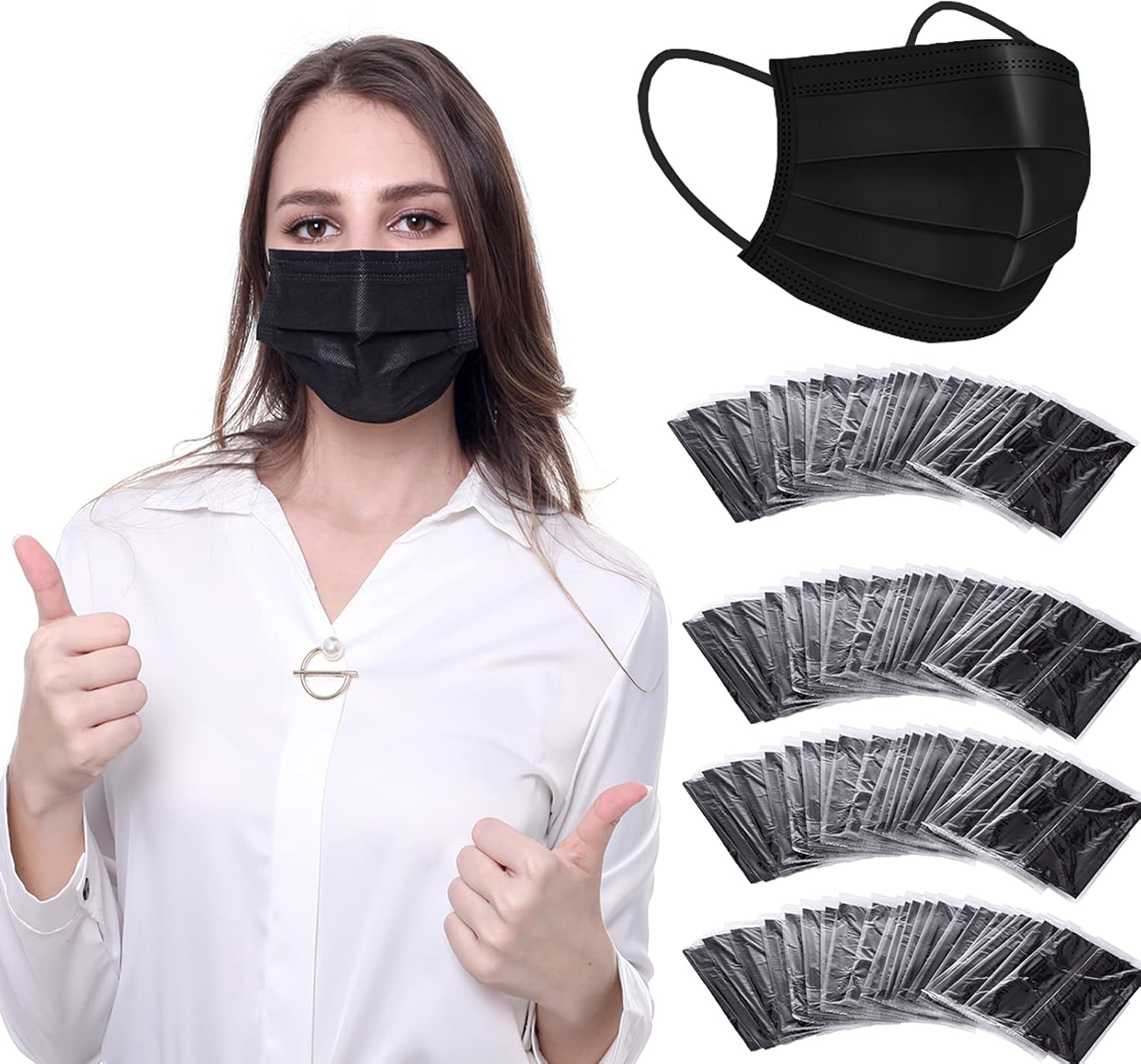 Individual Wrapped Black Face Mask 3 Ply Disposable Comfort Elastic Earloop Mask