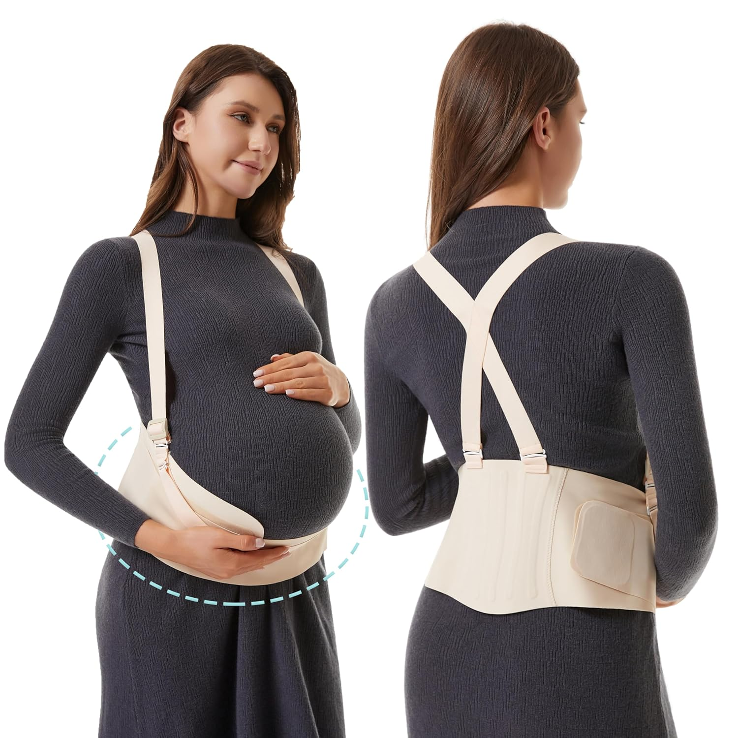 2-In-1 Convertible Maternity Support Belt with Detachable Strap - Adjustable Pregnancy Belly Band for Back, Hip, Pelvic Pain, Invisible Belly Bands for Pregnant Women