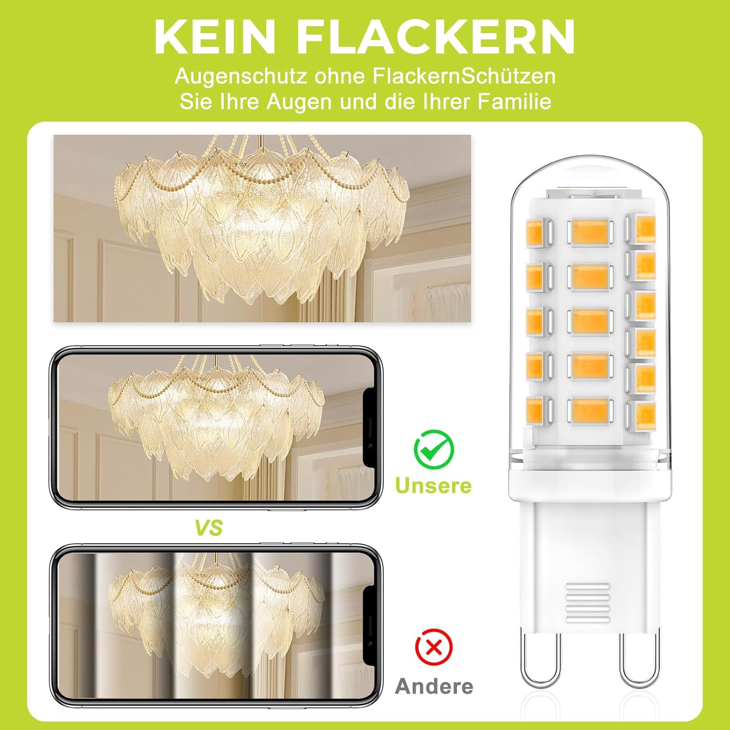 Ruledne G9 LED Bulbs 3W Equivalent 33W 40W 50W G9 Halogen Lamp, Warm White 2700K, 500LM, 360 Degrees, Flicker-Free, CRI 83+, AC/DC 220-240V, Non-Dimmable, Pack of 4 image number 3