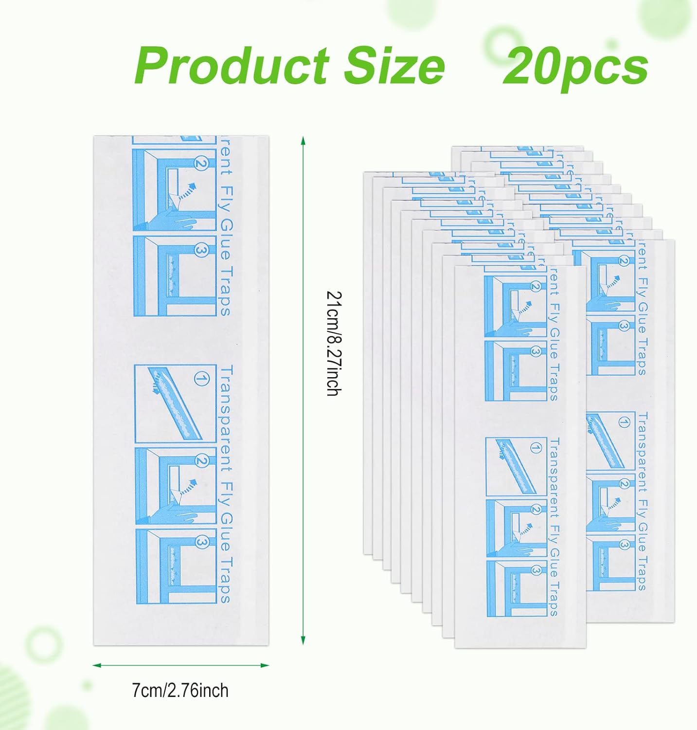 TOYMIS 20Pcs Fly Catcher Sticky Strip, Flycatcher Sticker Clear Fly Paper Strip Window Fly Trap Stickers for Windows Home School Restaurant Fruit Shop Farm