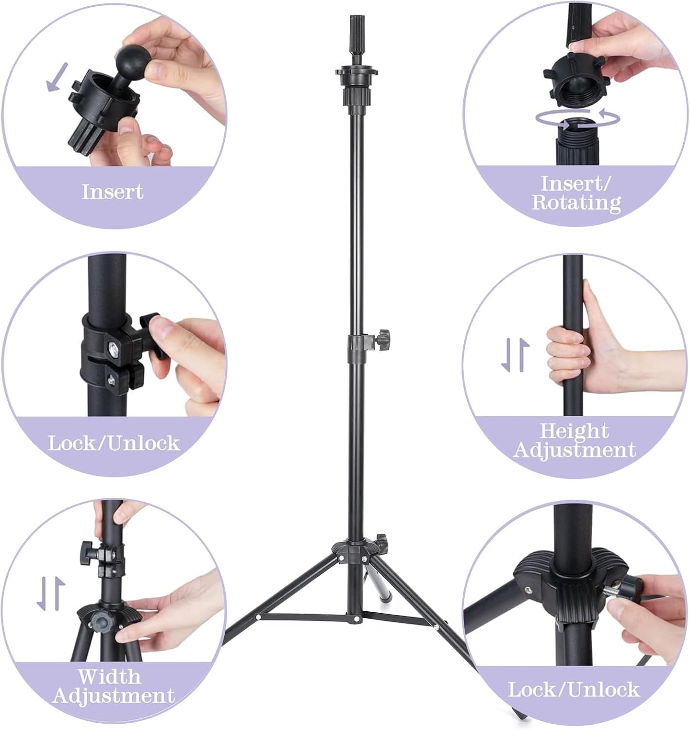 FLWAI Adjustable Wig Stand Mannequin Head Tripod 21-48Inch Reinforced Metal Mannequin Head Stand for Cosmetology Hairdressing Training image number 5