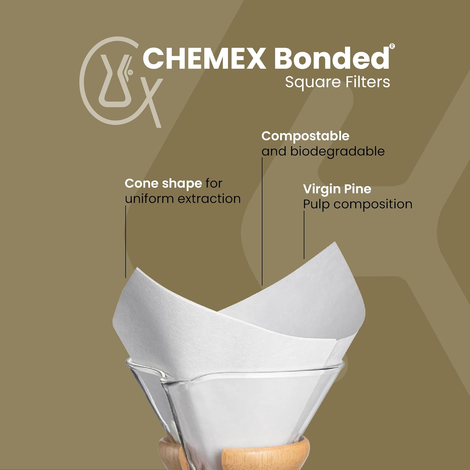Chemex Classic Coffee Filters, Squares, 100 Ct - Exclusive Packaging image number 2