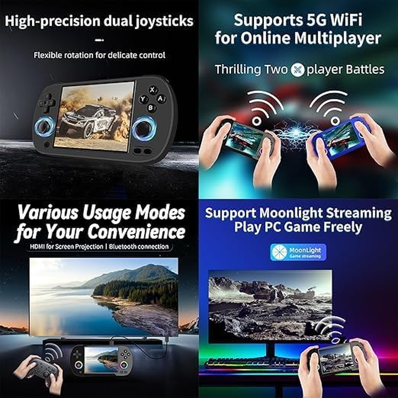 RG40XX H Retro Handheld Game Console, 4" IPS Screen Portable Video Game Console with RGB Colorful Joystick Lighting, Built in 128G Card & 10000 Games, Linux System Support Wifi Bluetooth (Black,128G) image number 4