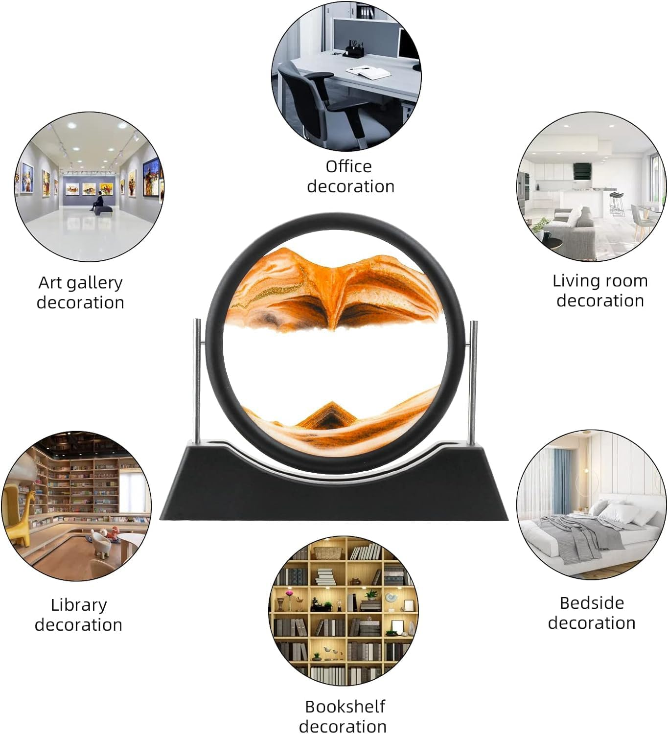 3D Flow Sand Art Painting, Rotating Sand Landscape Display, round Dynamic Moving Sand Picture, Office Living Room Decor (Brown, 7Inch) image number 3