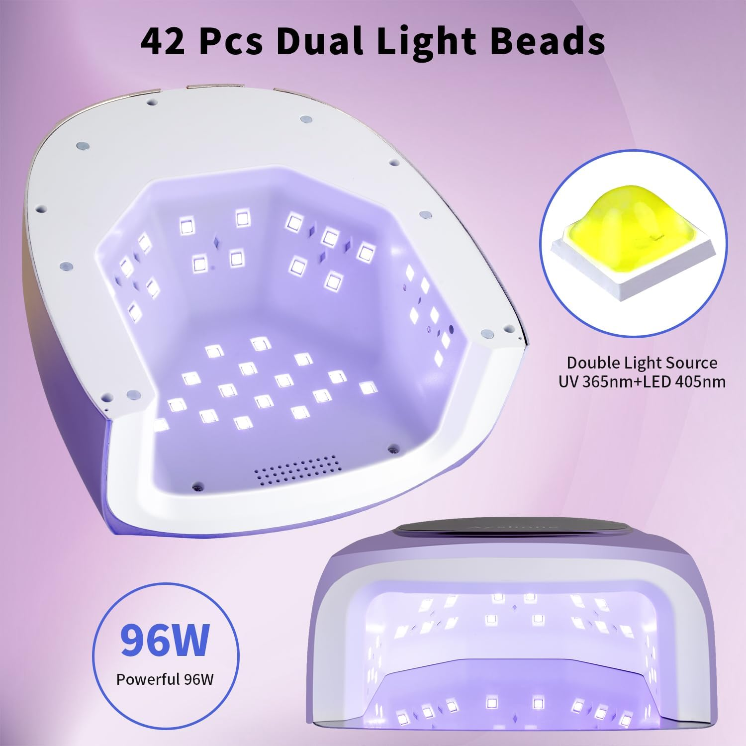 Ayshone Cordless Rechargeable UV Nail Lamp,96W UV Light for Gel Nails with Metal Base,Professional Fast Charger Curing Lamp,4 Timer Setting and Smart Sensor(Gradient Purple) image number 5