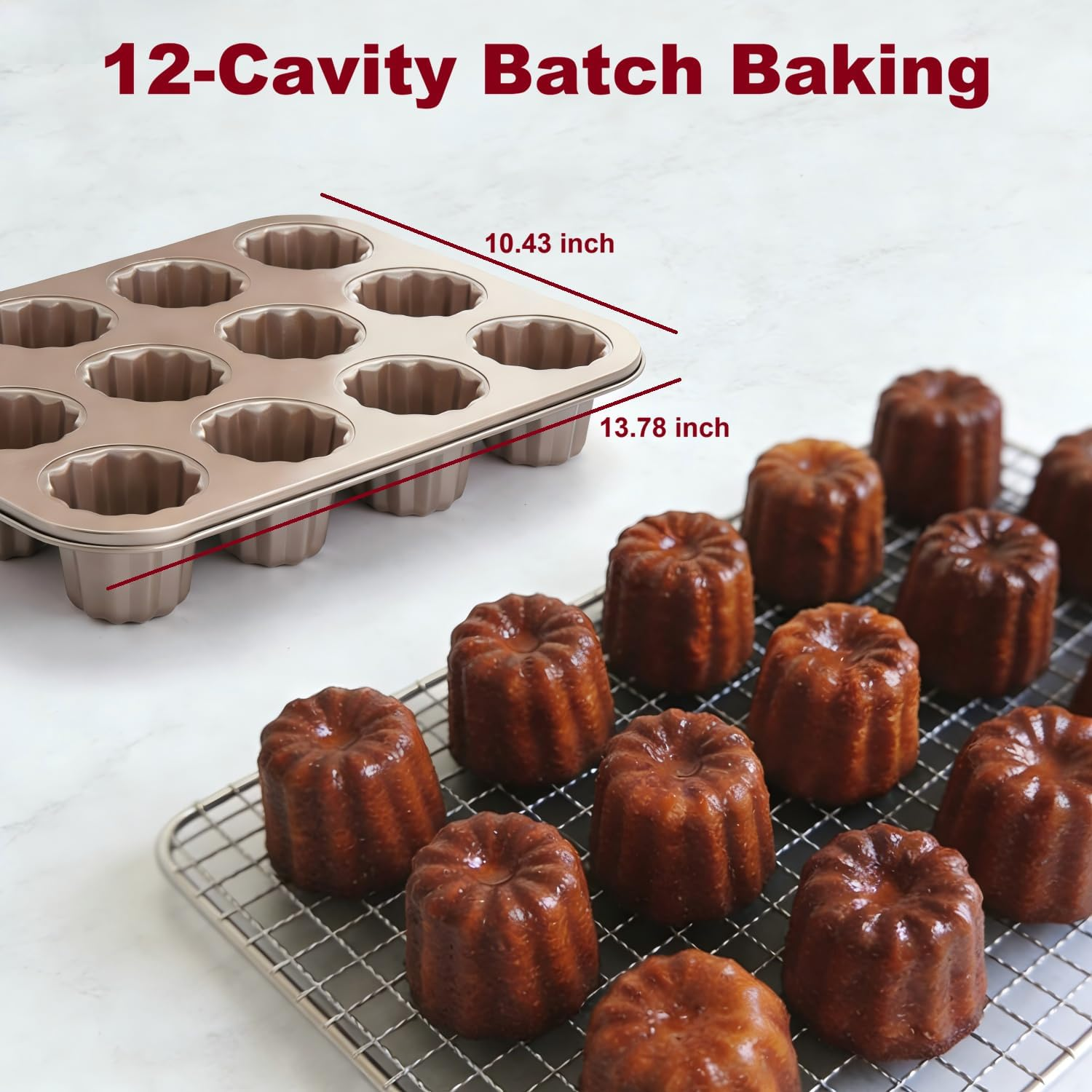 Itoids 12 Cups Canele Mold Cake Pan, Non-Stick Baking Pan for Oven, Carbon Steel Bakeware Tools, French Pastry Molds, Muffin Cupcake Pan (12-Cavity) image number 1