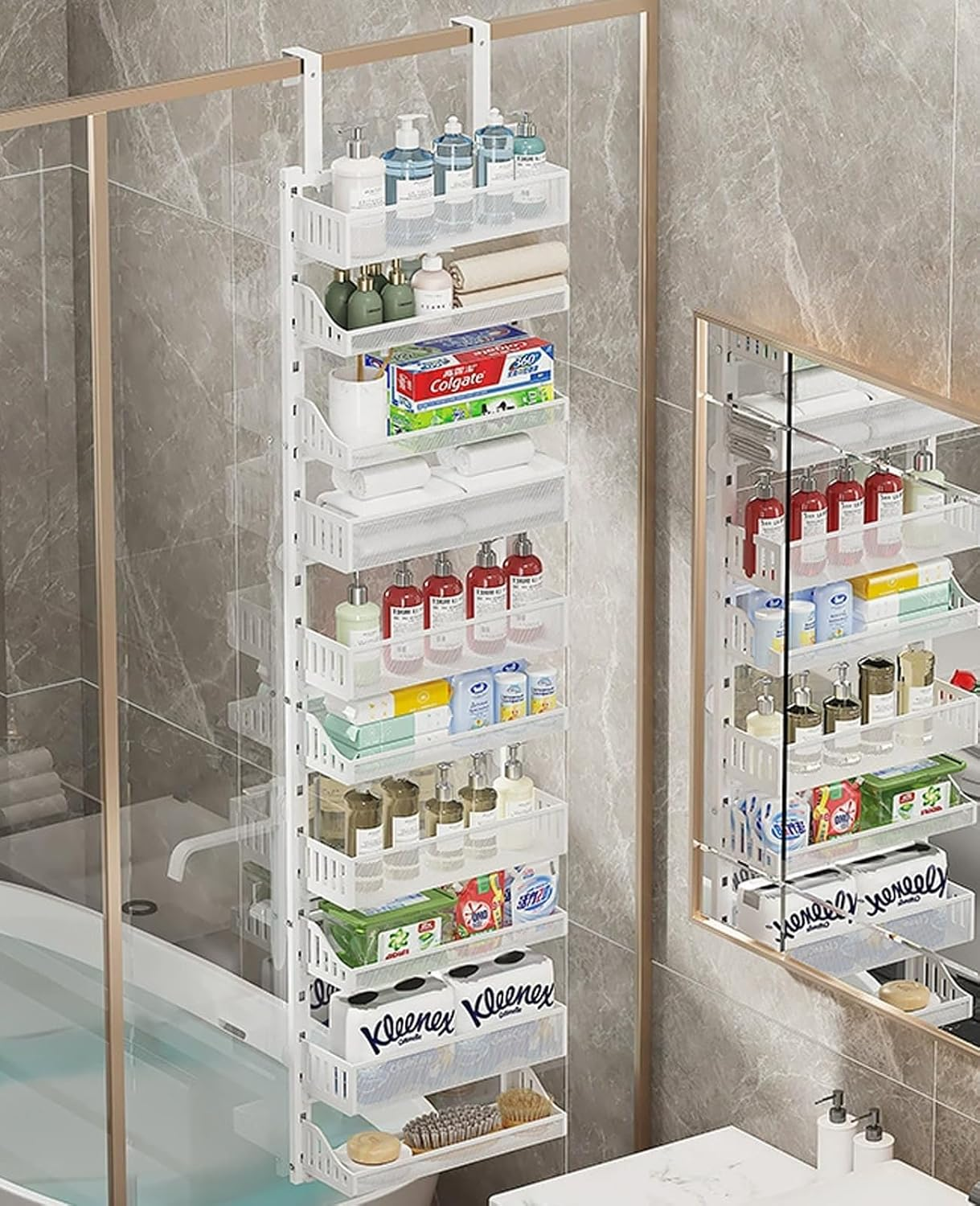 10-Tier over the Door Pantry Organizer, over the Door Organizer with Adjustable Basket, Metal Hanging Spice Rack, Heavy-Duty Pantry Doors Storage Shelf for Kitchen, Bathroom (White) image number 1