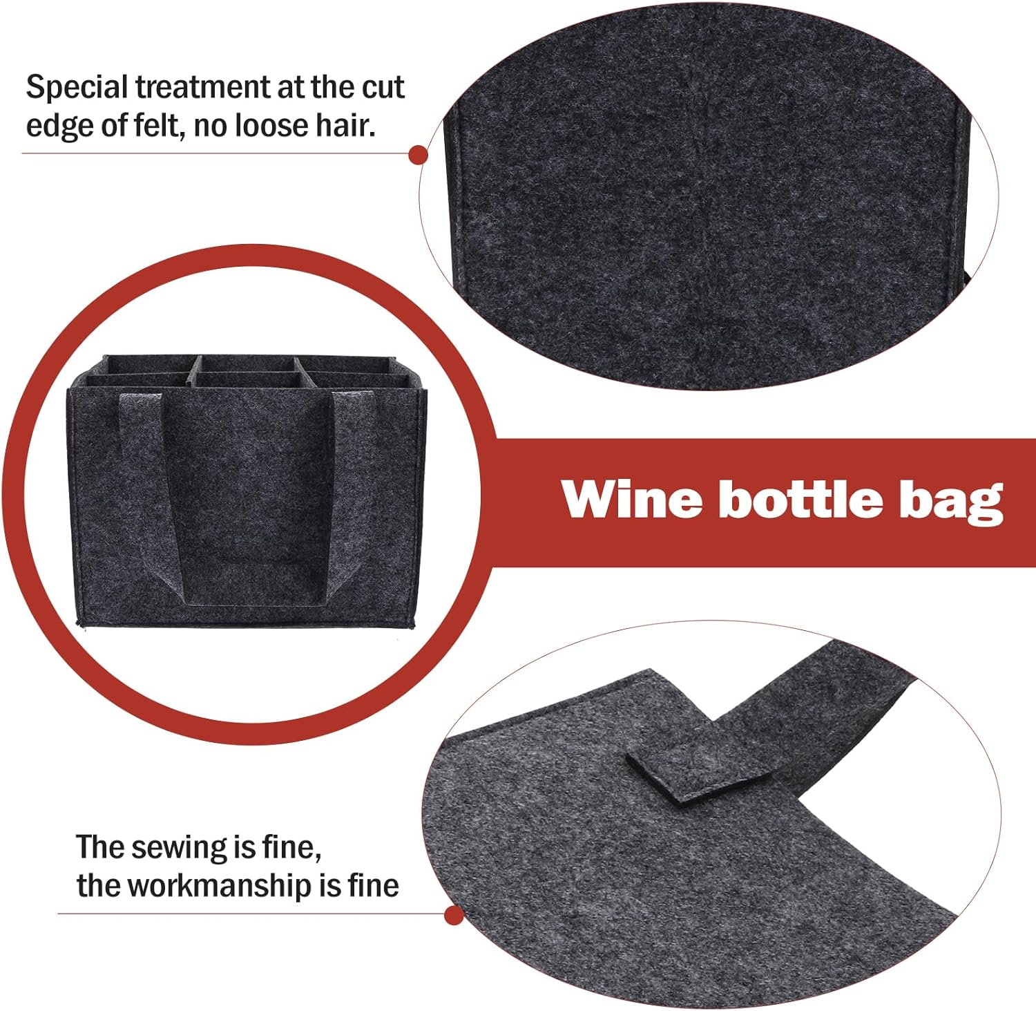 Cabilock Canvas Tote Bottle Tote Wine Bottle Bag 6- Slot Felt Wine Carrier Tote Beverage Holder with Handle for Wedding Birthday Dinner Party Favors (Grey) Wine Bag Wine Bags image number 5