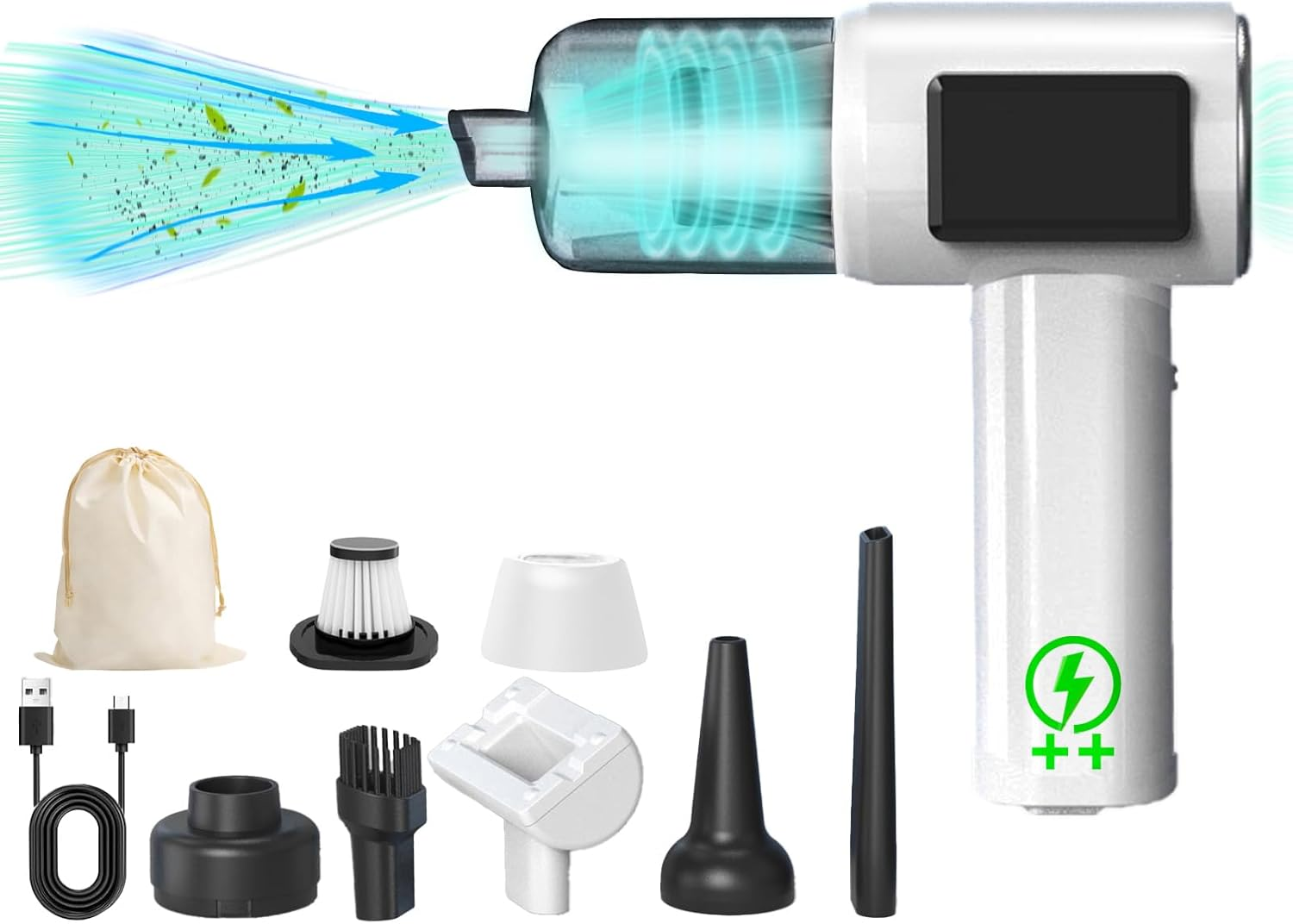 SLTLTD Car Vacuum Cleaner 22000PA - 5-In-1 Handheld with Compressed Air & LED Display | Portable for Car Accessories, Pet Hair, Home, Car Seat Cleaning (1, White)