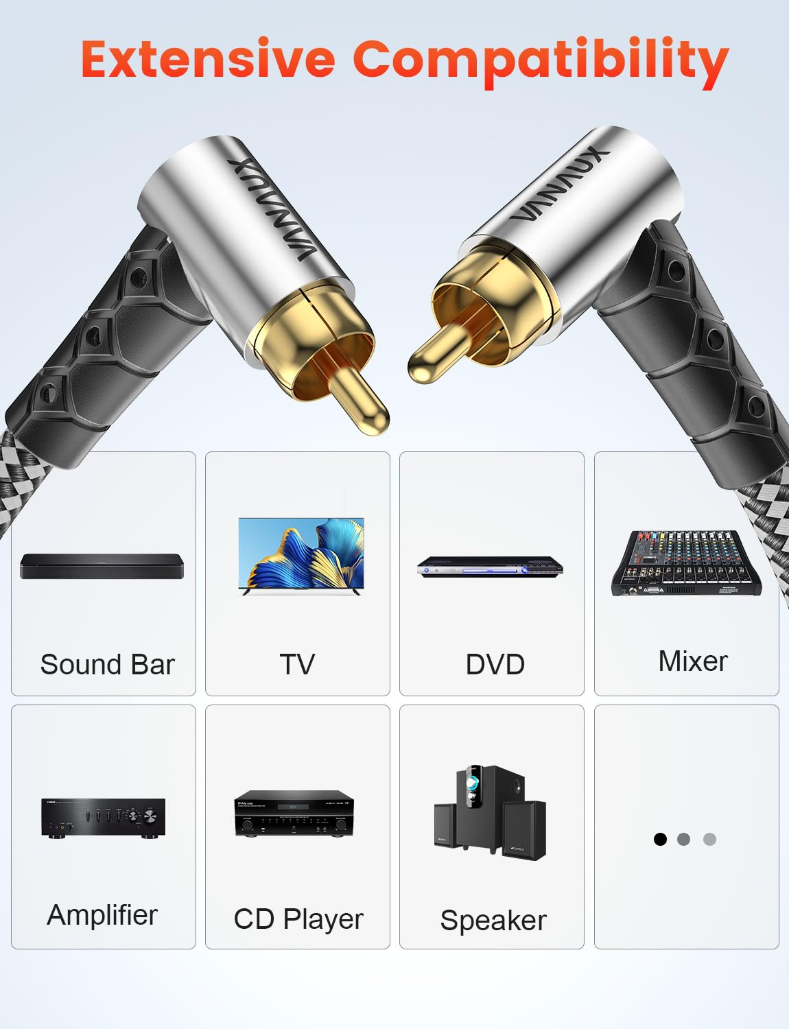 VANAUX 90 Degree Subwoofer Cable,Premium Audio RCA to RCA Cable,(Gold-Plated Connectors) Ideal for Tight Spaces,Home Theater,Sound Systems (90 Degree to 90 Degree, 10FT/3M)