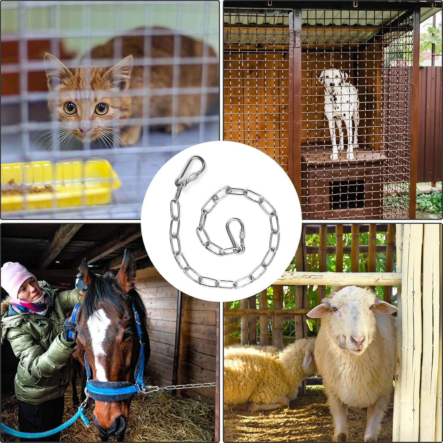 Gate Chain Lock, 20 Inch Gate Latch Chain with Double-Ended Carabiners Stainless Steel Metal Gate Link Chain Lock Pet Gate Latch for Outdoor Fences, Pet Cages, Indoor Supplies image number 4