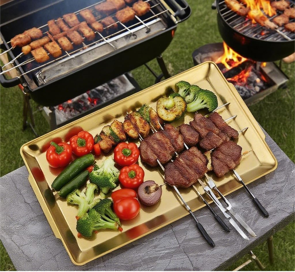 ANQIAHOME 40 X 24 Cm Large Serving Platters, Stainless Steel Heavy-Duty Large Serving Trays, Gold Rectangular Plates for Food, Fruit, Party, Wedding, Christmas, Chip and Scratch Resistant image number 2