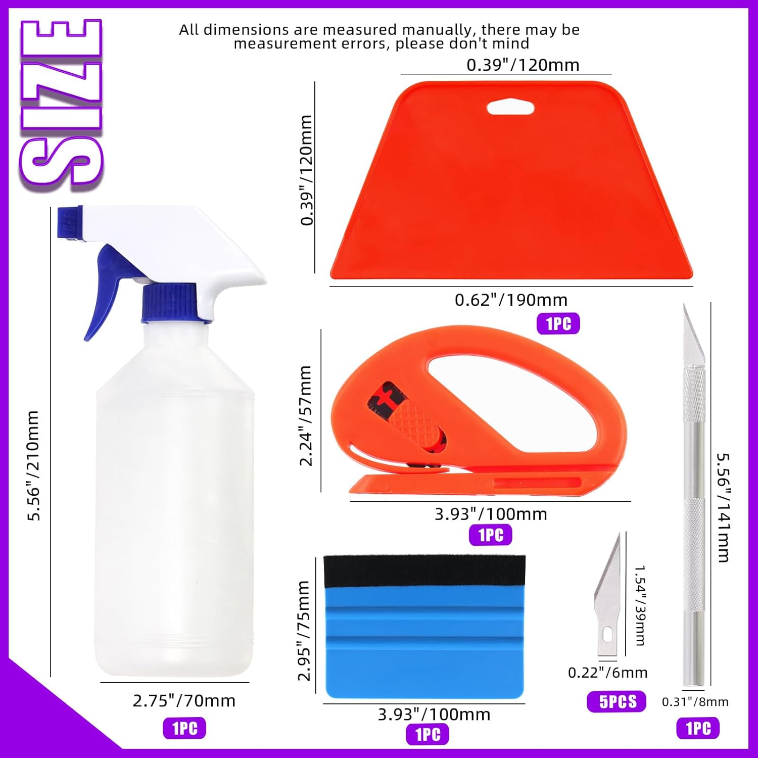 Swpeet 10Pcs Wallpaper Smoothing Tool Assorments Kit, Vinyl Wrap Cutting Tool, Squeegee Scraper, Craft Knife with Blades, 500ML Spray Bottle for Stick Wallpaper Car Wrap Vinyl Window Tint Glass Film image number 1