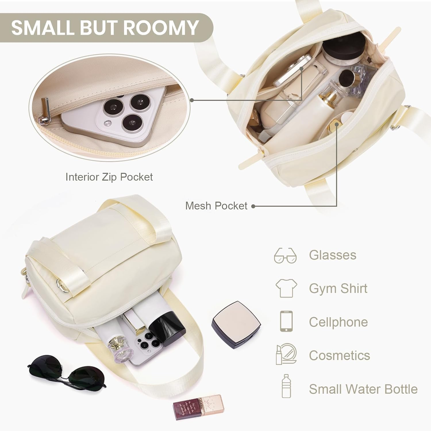 ANKICK Mini Gym Bag Small Duffle Bags Tote for Women Pink Workout Bag Lightweight for Weekender Travel Sports Yoga Fitness, Beige, 10.63 X 8.66 X 2.76 Inches, Sport - Black image number 3