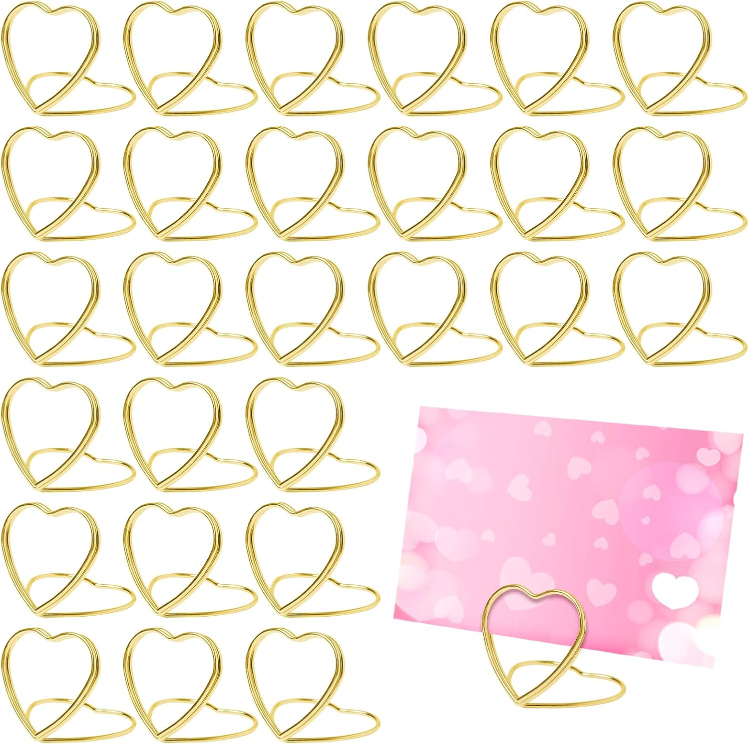 Qfeley 36 Pcs Gold Place Card Holders Table Number Holder Wedding Table Card Holders Name Card Holder Metal Place Setting Holder for Wedding Table Setting (Heart) image number 1