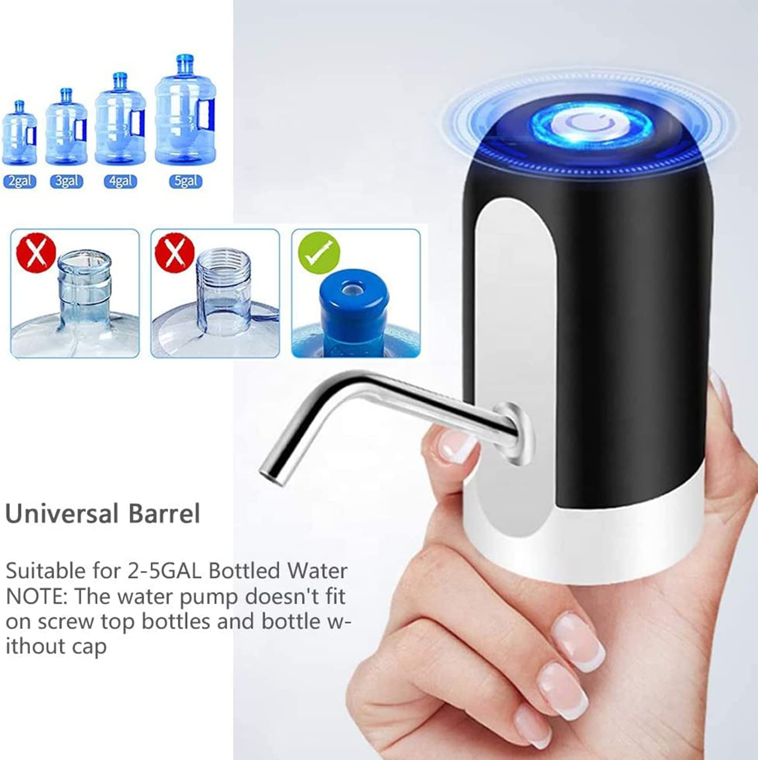 Electric Water Bottle Pump Dispenser Drinking USB Button Black Drinking USB Add More Bottle Compatibility image number 3