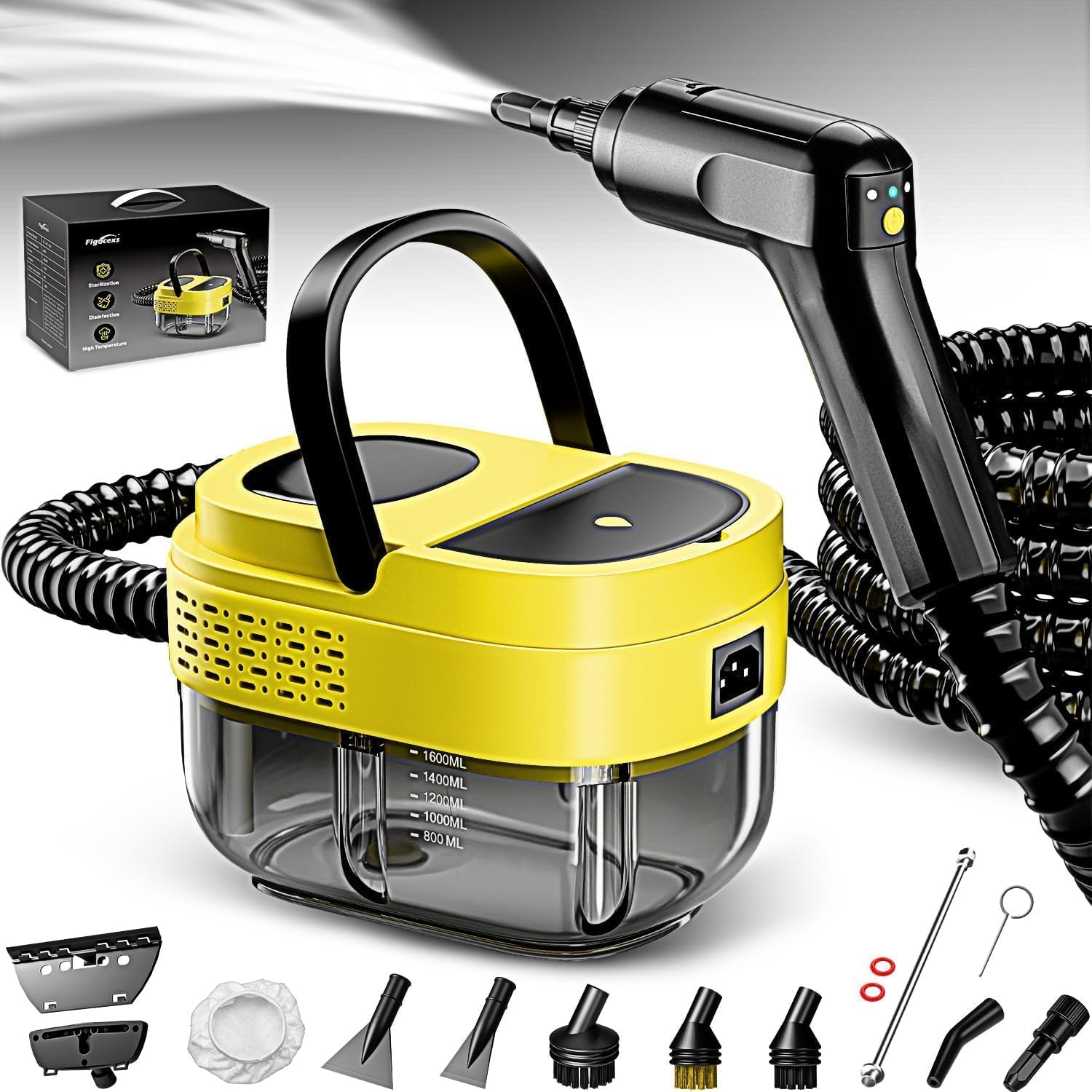 Steam Cleaner,15S Heat-Up,1.6L Tank,3-Level Adjustable Handle,2500W Steamer for Cleaning,Portable Steamer for Cleaning with 16PCS Accessories,Steam Cleaner for Home,Car,Dirt,Grease,Grout,Tile,Couch image number 2