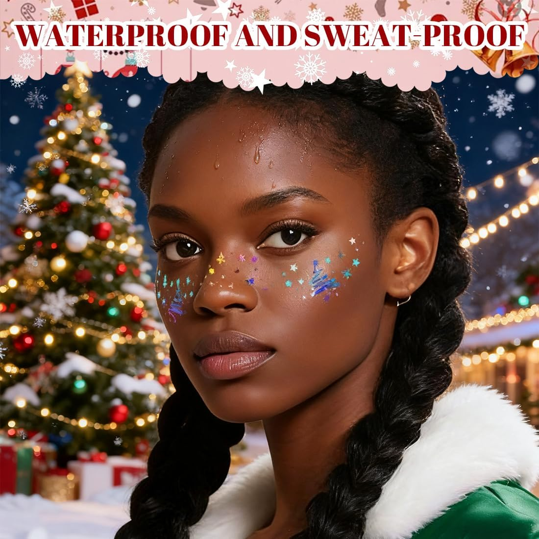 VYIBPDY Pack of 10 Holographic Multichrome Glitter Freckles Face Tattoos, Glitter Temporary Tattoo Set, Waterproof, Christmas Festival Glitter Face Patches, for Adults and Children image number 2