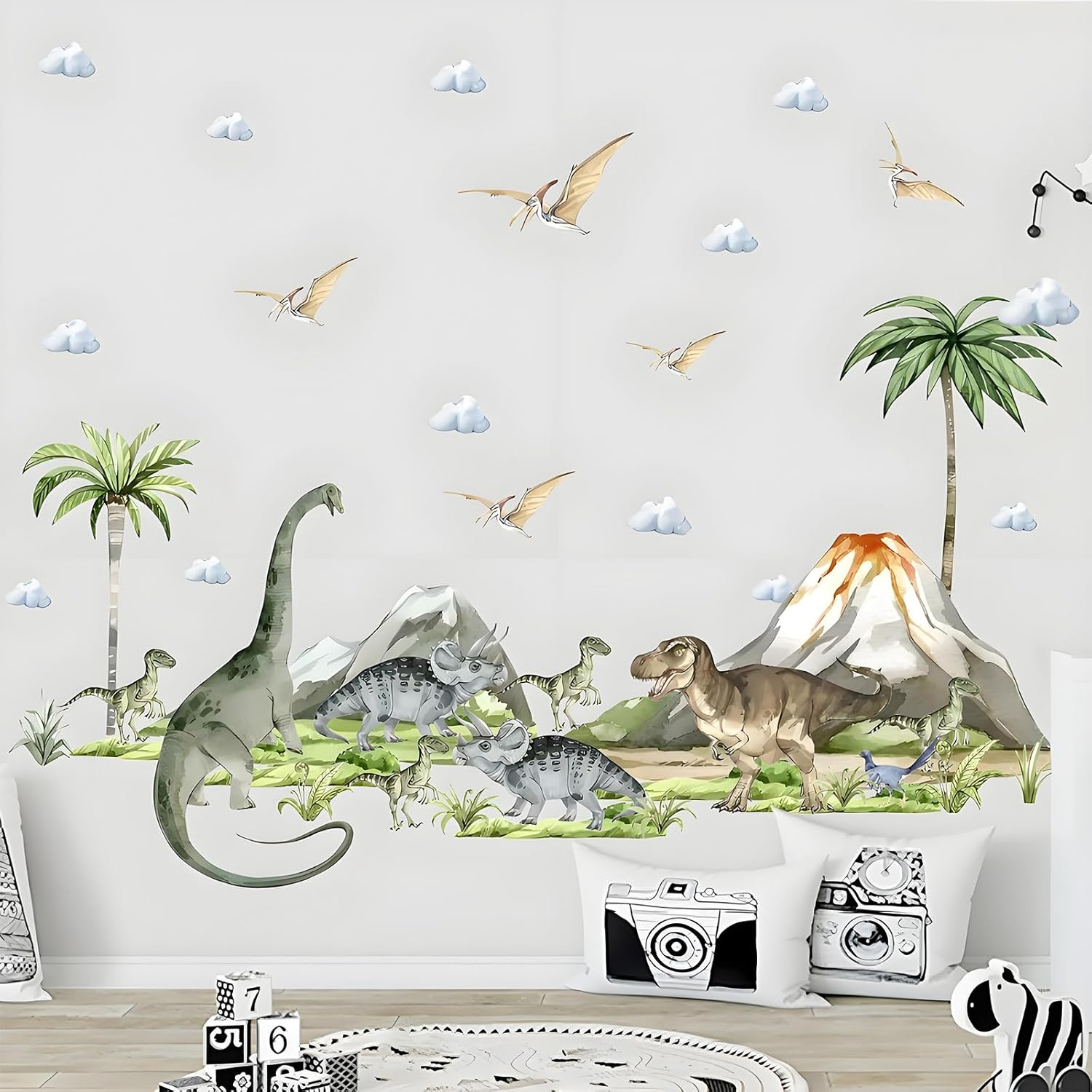 ZHIGOU Large Dinosaur Wall Sticker - Watercolor Tropical Palm Tree Wall Sticker Plant Peel off Wall Sticker - Nursery Kids Bedroom Playroom Baby Nursery Decor image number 5
