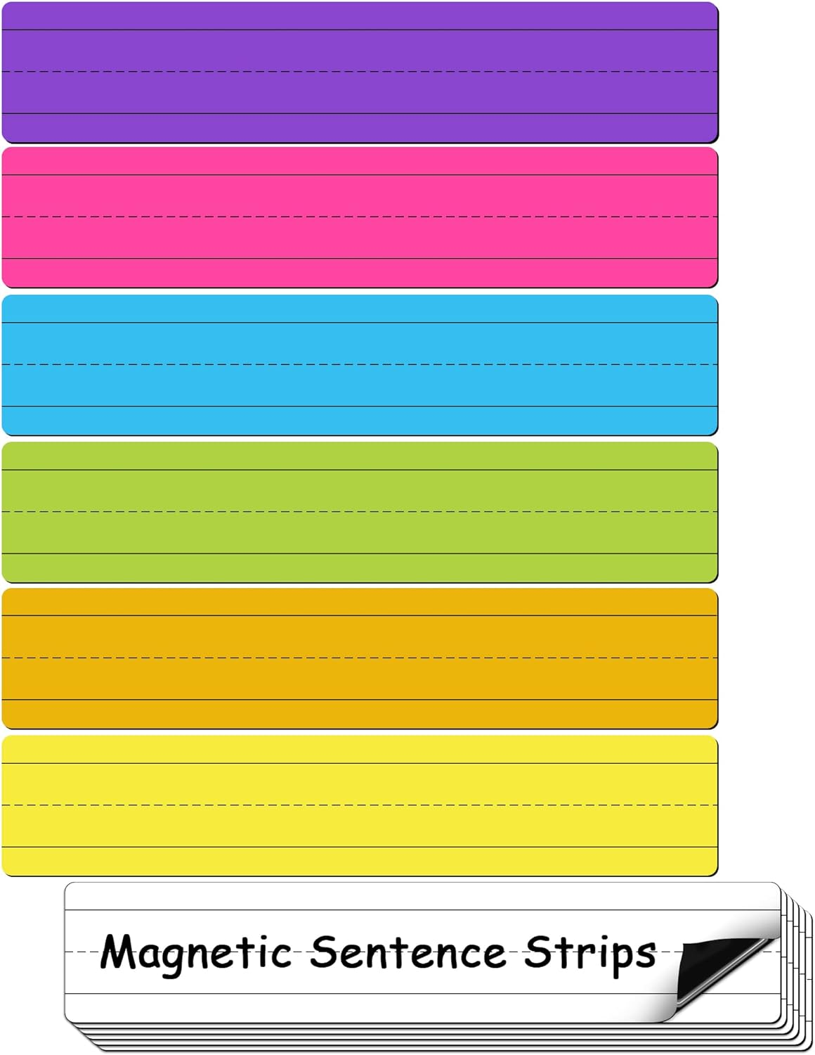 D-Fantix 12 Pack Magnetic Sentence Strips for Teachers, 12 X 3 Inch Magnetic Dry Erase Sentence Strips for Whiteboard, Reusable Teacher Supplies Learning Tools for Classroom Office(6 Colored, 6 White)