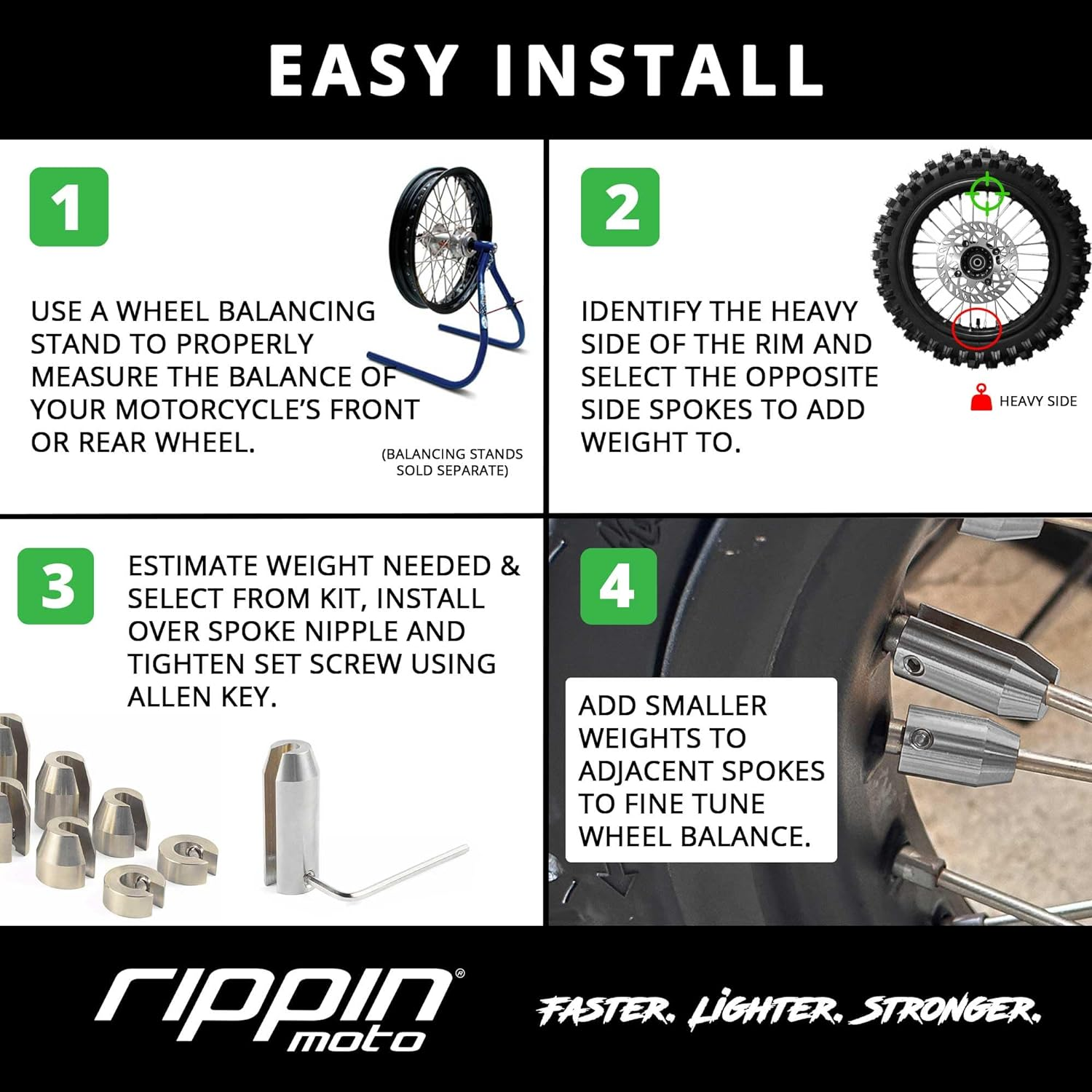 Rippin Moto 12-Pack Motorcycle Wheel Weight Kit | Premium Reusable Nickel Finish Brass Spoke Weights for Motorcycle Wheel Balancing, RPN-12PK-SIL-WGT-KIT image number 4