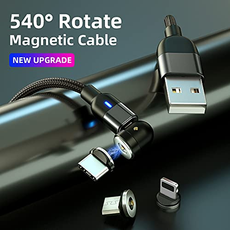 BIG+ Magnetic Charging Cable with 360&deg; & 180&deg; Rotating Head [3 Pack] Nylon Braided Compatible Charger for All Smartphones, Micro USB and USB C Devices, Type C Charger, USB Magnetic Phone Charger Cable image number 6