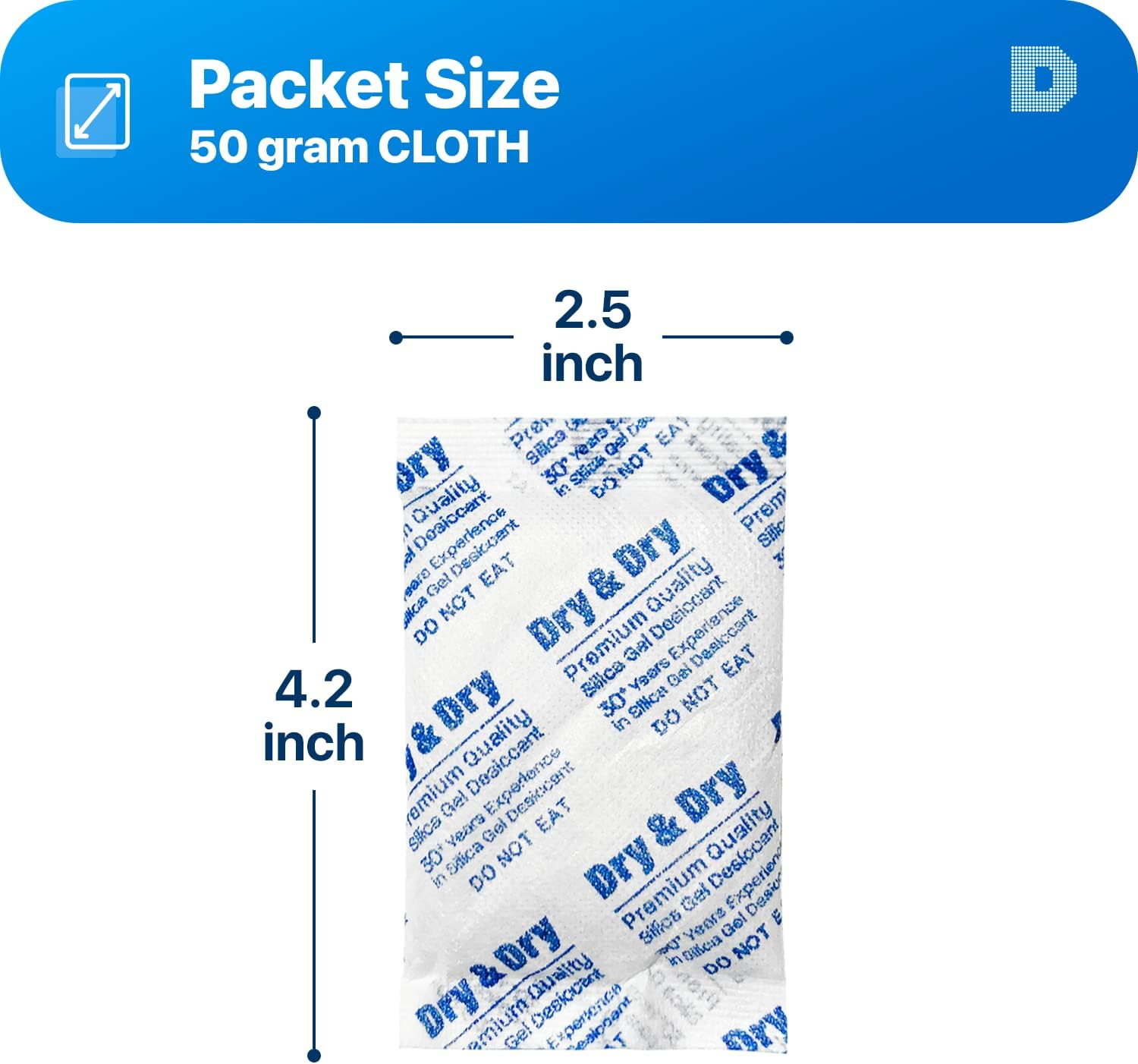 Dry & Dry 30 Gram [20 Packets] Silica Gel Packets Desiccants, Silica Packets - Rechargeable Silica Gel Packs, Silica Gel Packets, Desiccants Packets, Silica Gel image number 3