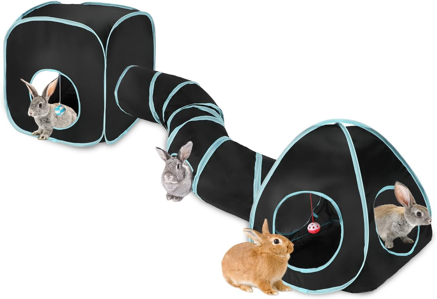 YUEPET Rabbit Tunnel and Cube Collapsible Tent Bunny Interactive Crinkle Tunnel Toys Small Animal Hideout with Play Ball for Dwarf Rabbit Bunny Guinea Pig (Avocado)