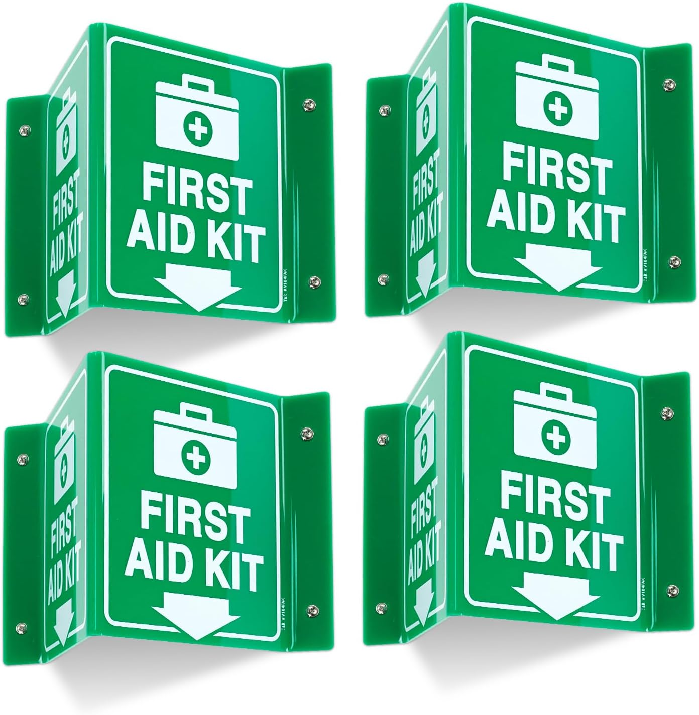 T&R First Aid Kit Sign, First Aid Kit with down Arrow - 4 Pack - 8 X 6 Inches Acrylic, 4 Pre-Drilled Holes, Includes Matching Screws, Use for Office/Business