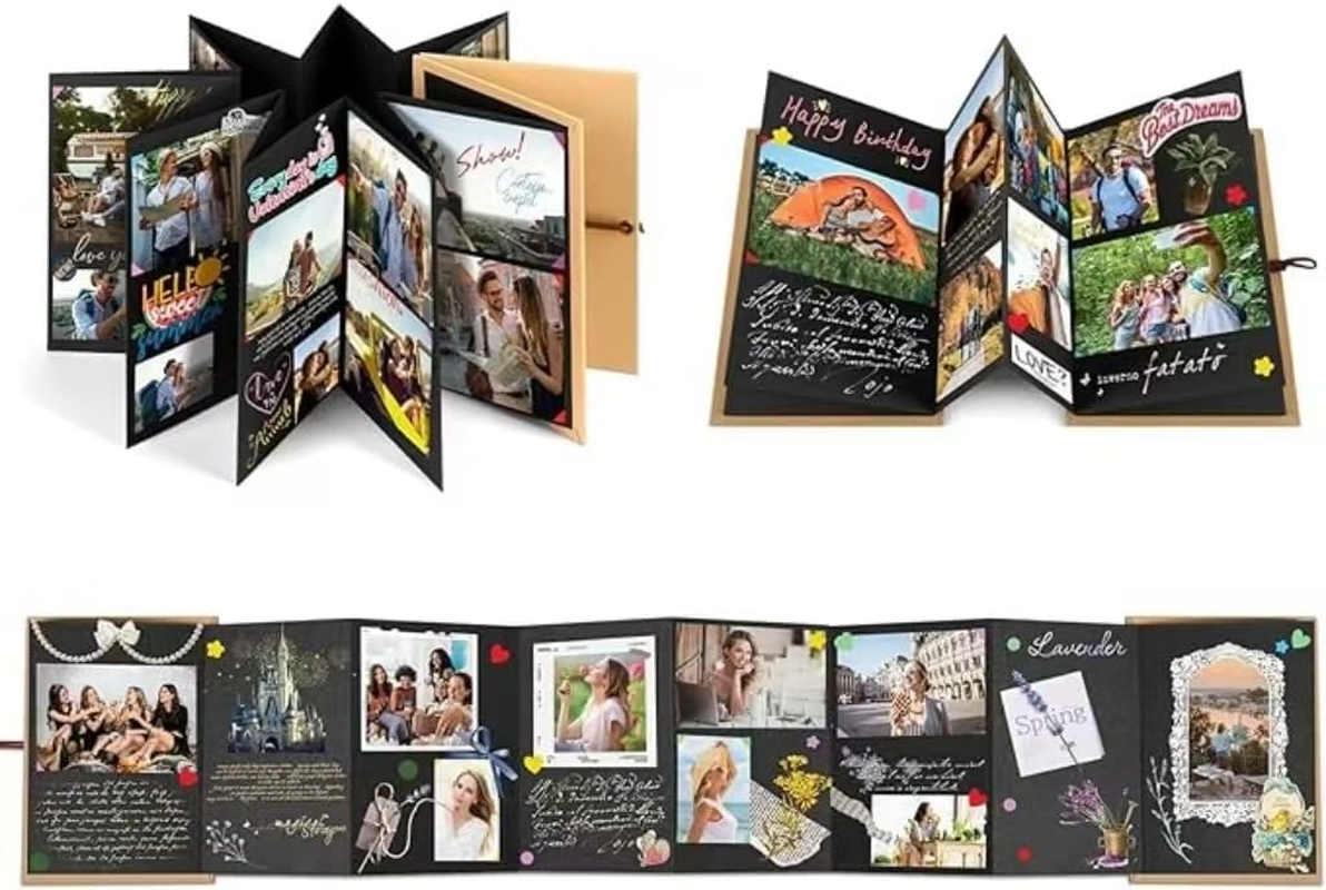 2 PCS Accordion Scrapbook, DIY Folding Memory Book,Small Photo Album with DIY Accessories Set,Stretchable Folding Kraft Paper Memory Book for Wedding Anniversary Valentines Day image number 5