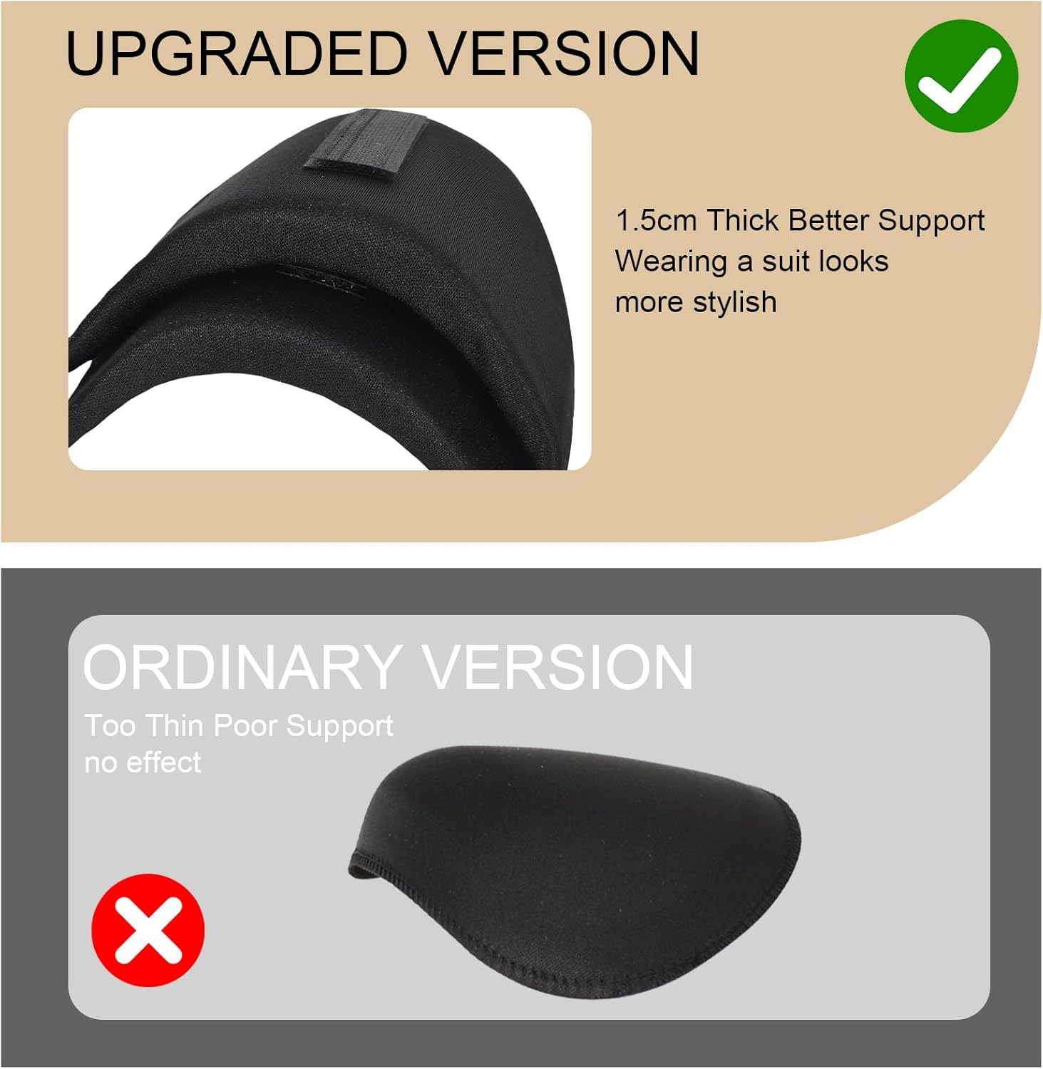 Shoulder Pads 2 Pairs Set in Shoulder Pads, 1.5Cm Thick, Sponge Shoulder Pads, Removable Shoulder Pads, Breathable, for Women & Men (Black & White) image number 5