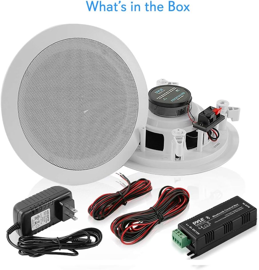 Pyle 5.25&rdquo; Pair Bluetooth Flush Mount In-Wall In-Ceiling 2-Way Speaker System Quick Connections Changeable Round/Square Grill Polypropylene Cone & Polymer Tweeter Stereo Sound 150 Watt (PDICBT552RD) image number 1