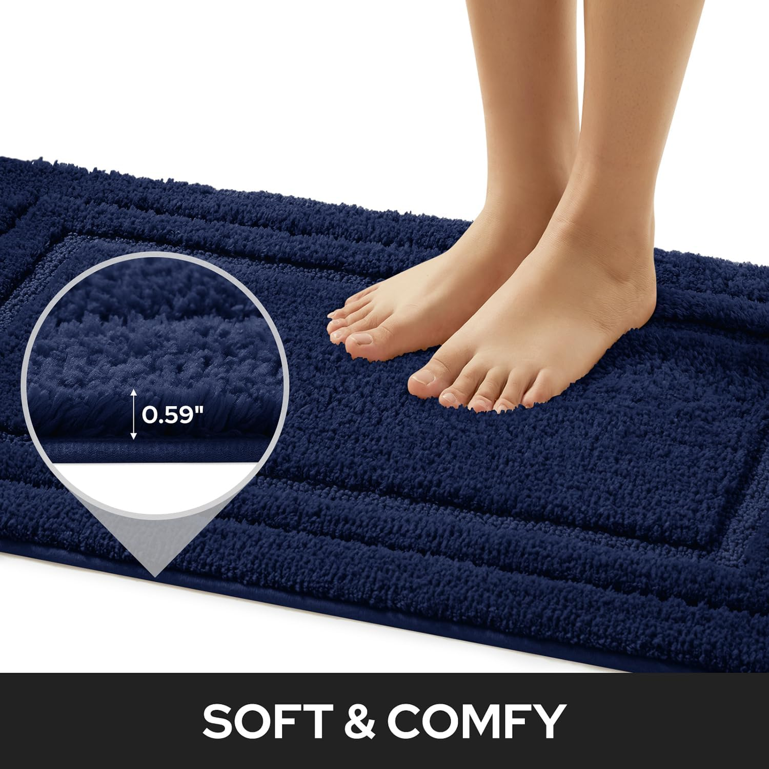 HOMEIDEAS Bathroom Rugs Sets 2 Piece, Super Soft and Absorbent Non Slip Microfiber Machine Washable Bath Mat Set (20" X 32" + 16" X 24", Navy Blue) image number 5