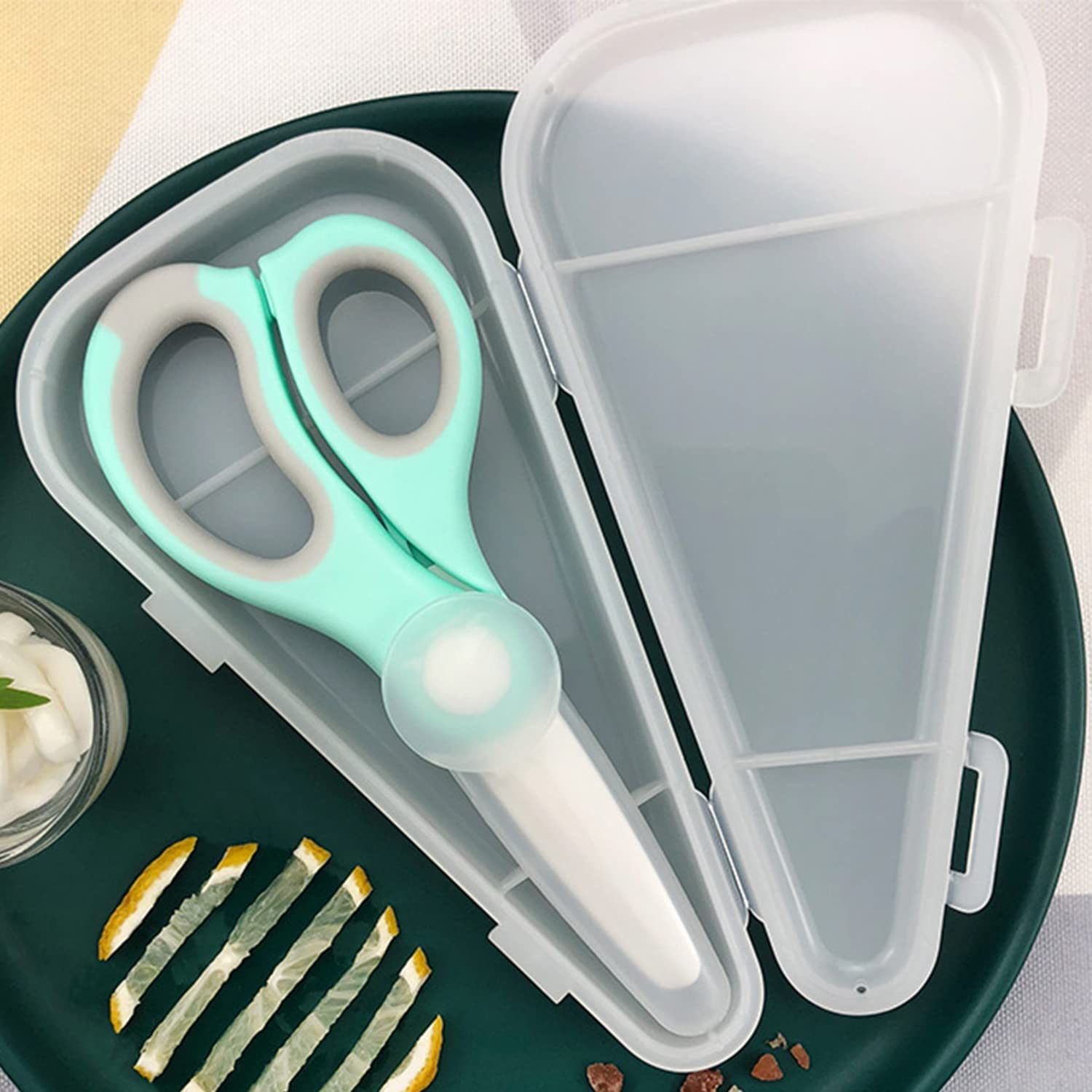 Portable Ceramic Baby Food Scissors Shears with Cover and Travel Case,Ceramics Shear Drop-Resistance Baby Safety Kids Food Feeding Accessories Scissors Tableware Household Tool (Green) image number 2