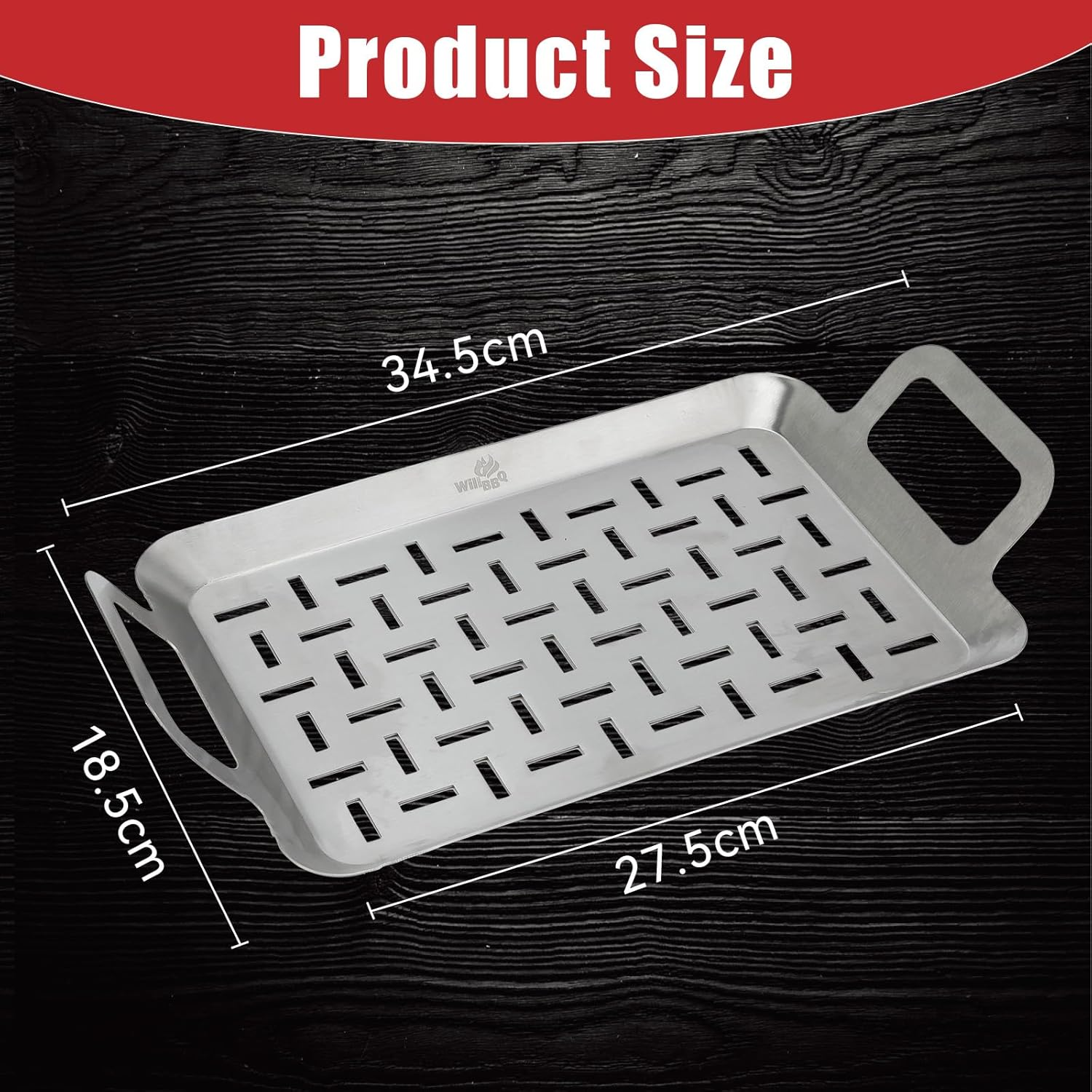 Willbbq Heavy-Duty BBQ Grill Plate Topper &ndash; Stainless Steel Tray with Handles for Grilling, BBQ, Outdoor & Kitchen image number 5