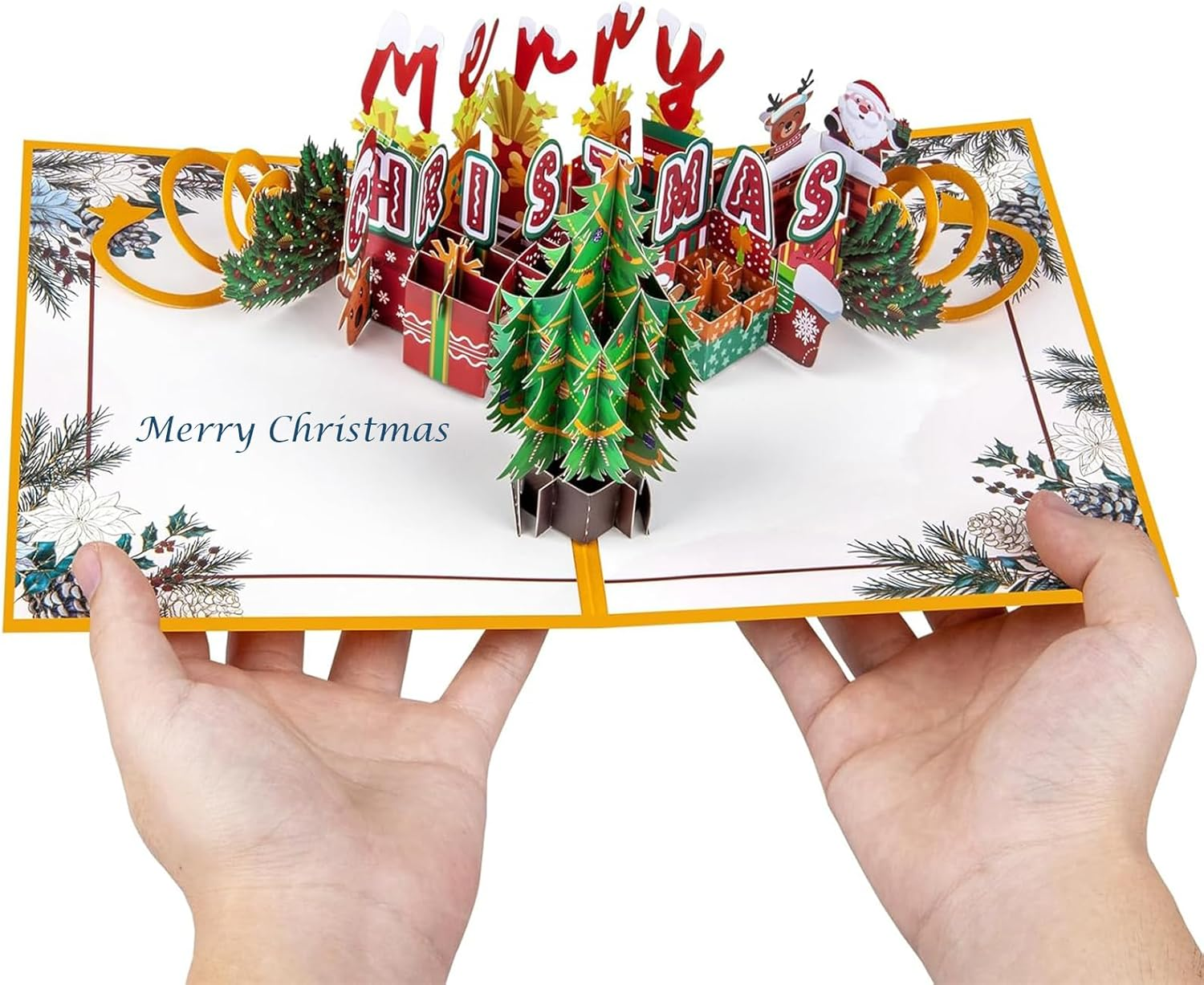 3D Pop up Christmas Card Merry Christmas Greeting Cards Happy New Year Xmas Gift Cards Happy Holiday Theme Card, Yellow 1 image number 1