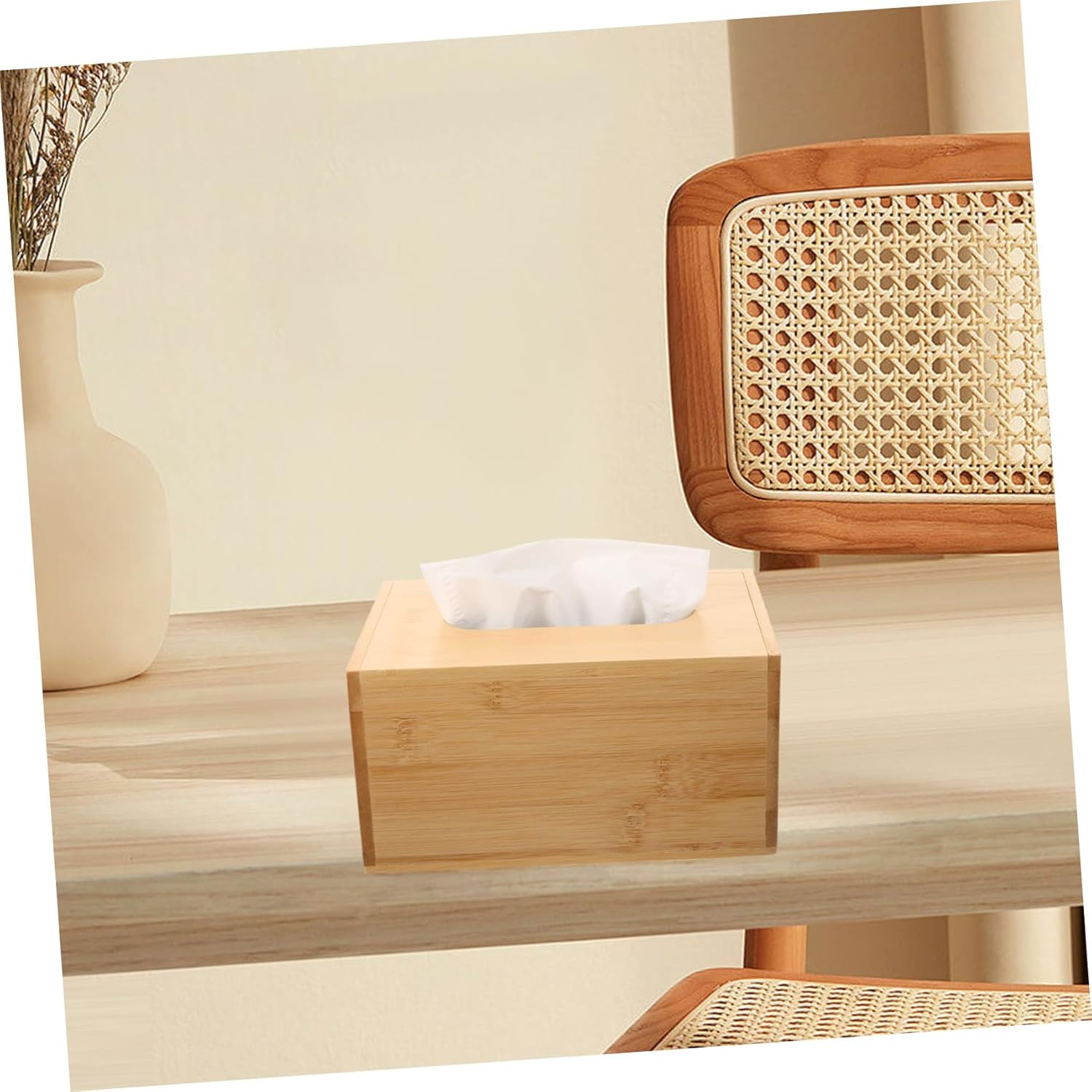 Luxshiny Bamboo Tissue Box Holder Reinforced Flip Lid 23.7X12X8.2Cm Large Wet Wipes Case Tissue Paper Storage Box for Home Office Bedroom image number 2